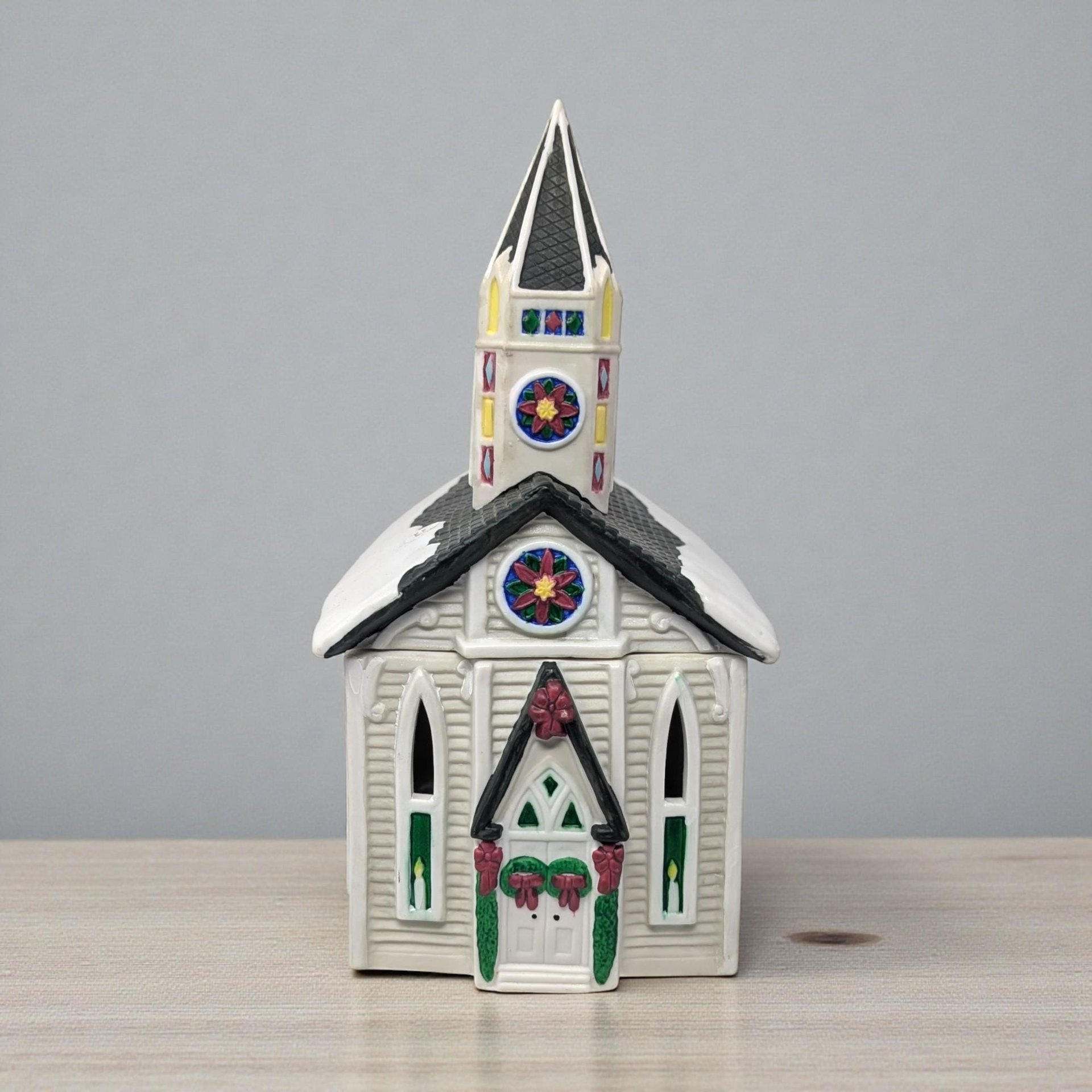 Vintage Claire Burke Ceramic Church Tealight Holder Handpainted