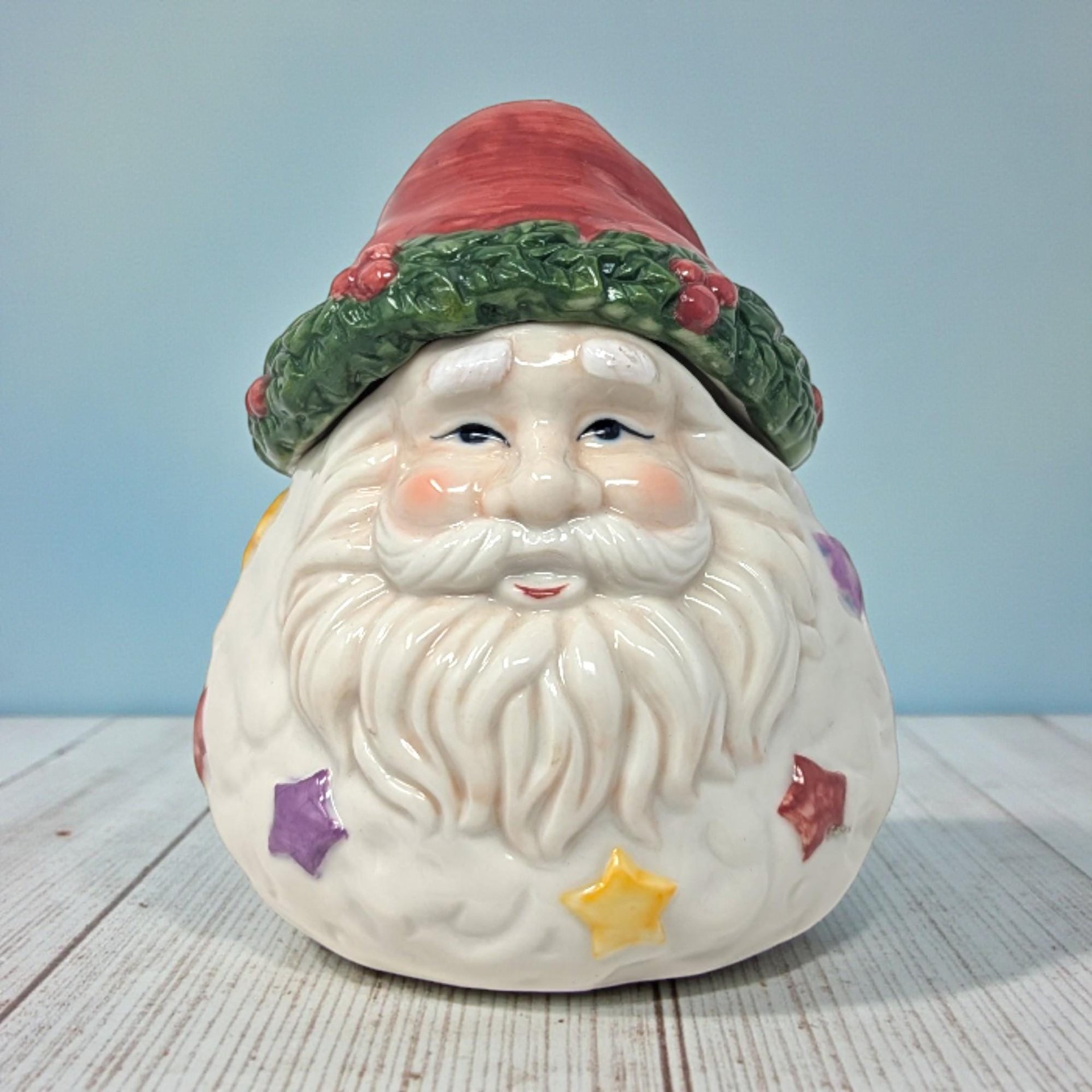 2000 Enesco Ceramic Santa Claus Covered Jar