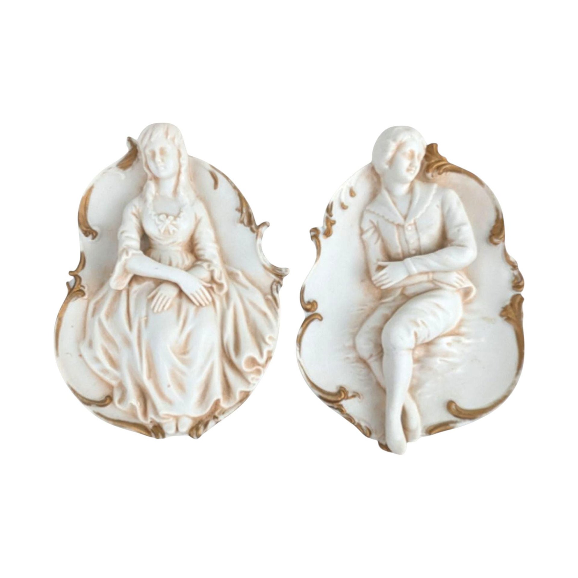 1950s 'Colonial Couple' by Lefton Ceramic Wall Plaques