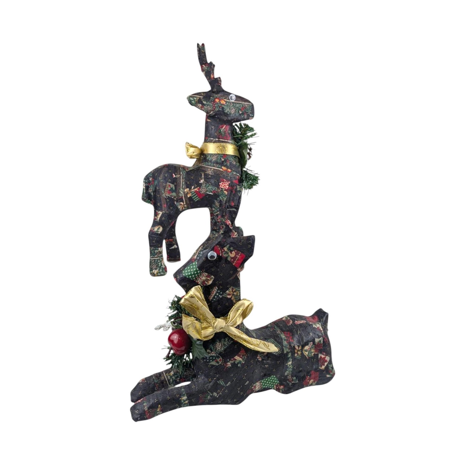 Vintage Mid-Century Paper Mache Christmas Reindeer Pair