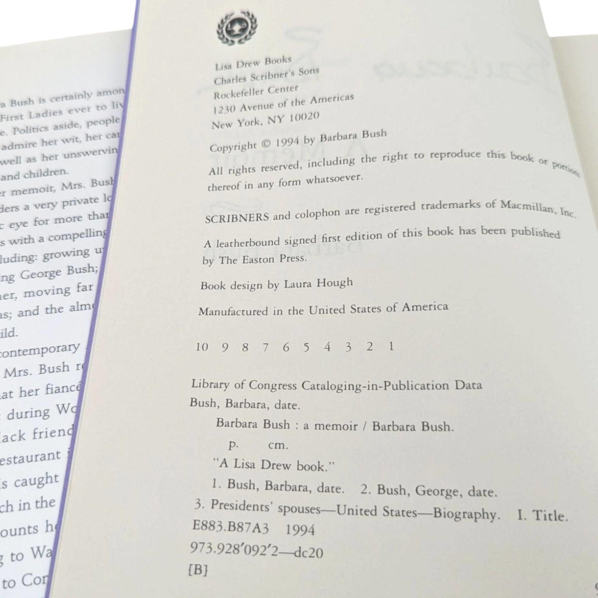 1994 Barbara Bush: A Memoir Hardcover Book