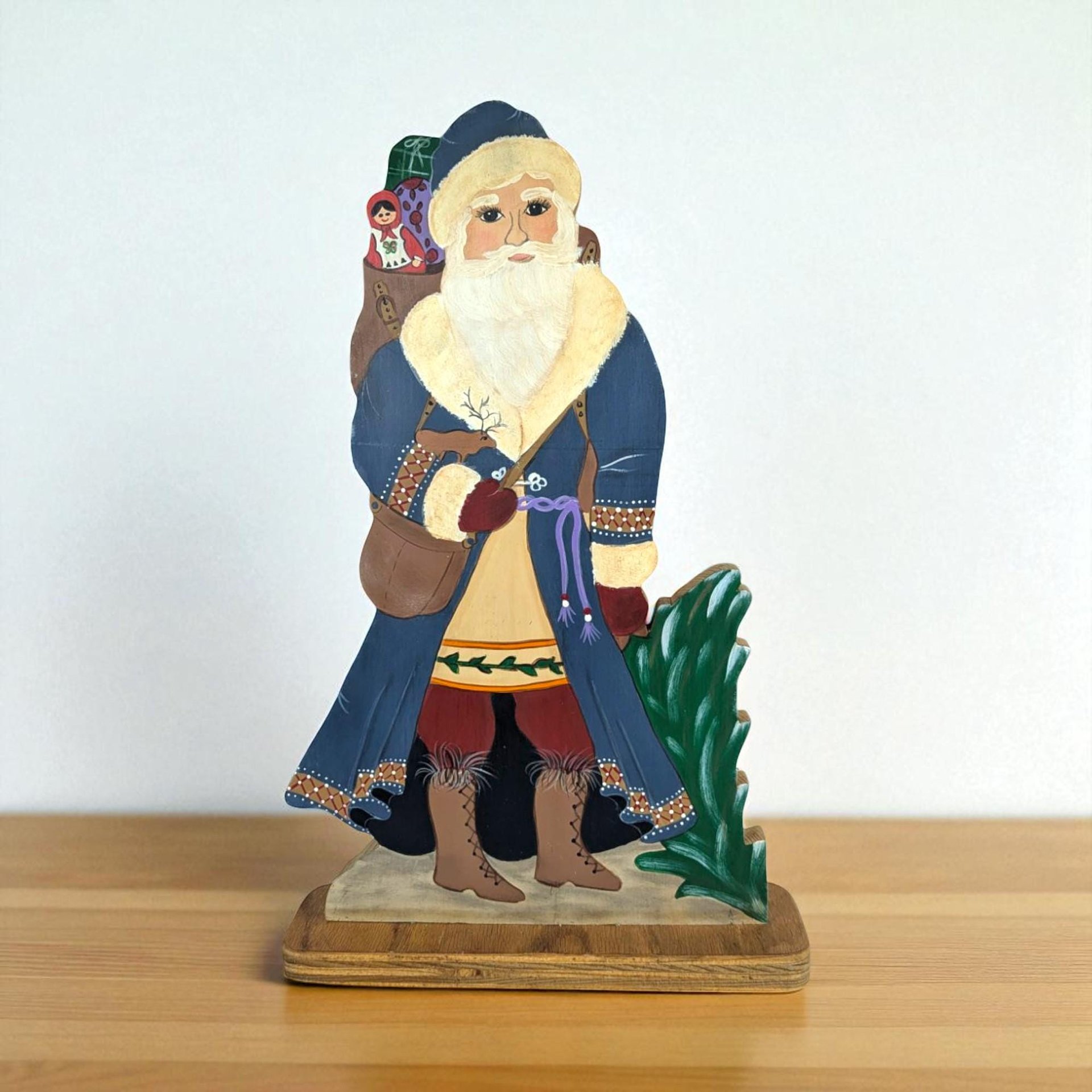 Vintage Hand-Painted Wooden Folk Art Santa Figure