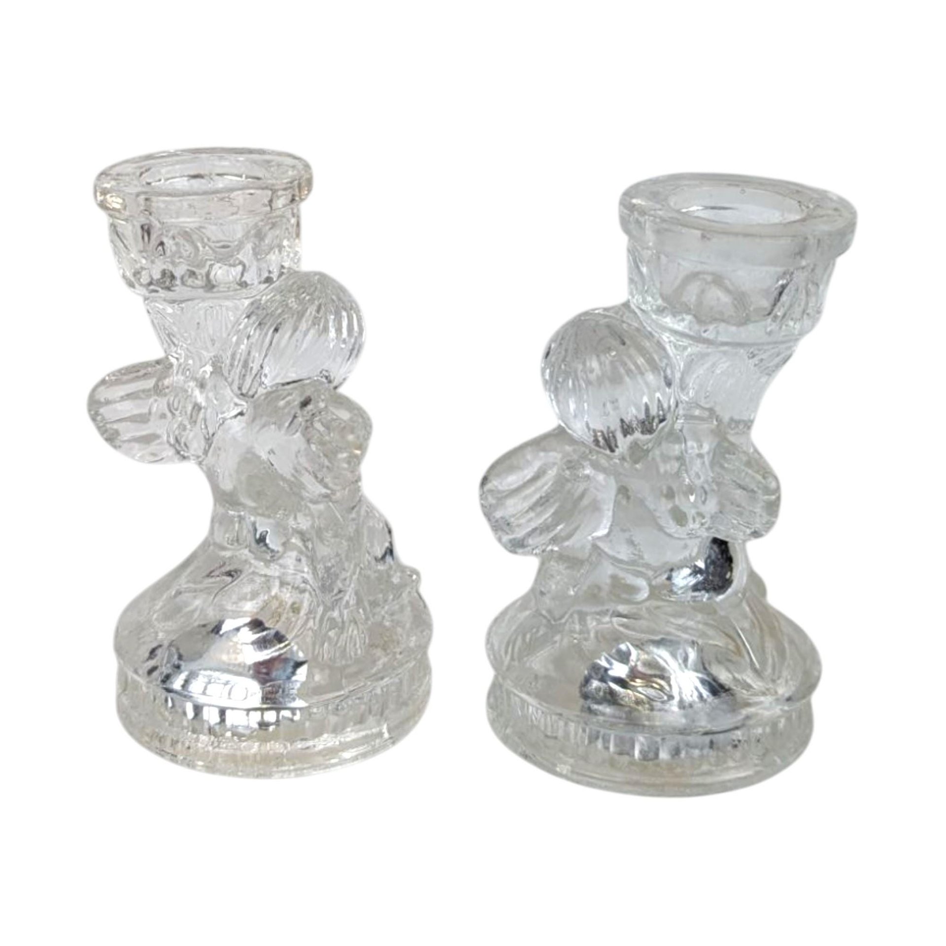 Vintage K's Collection Clear Glass Cherub Taper Candle Holders