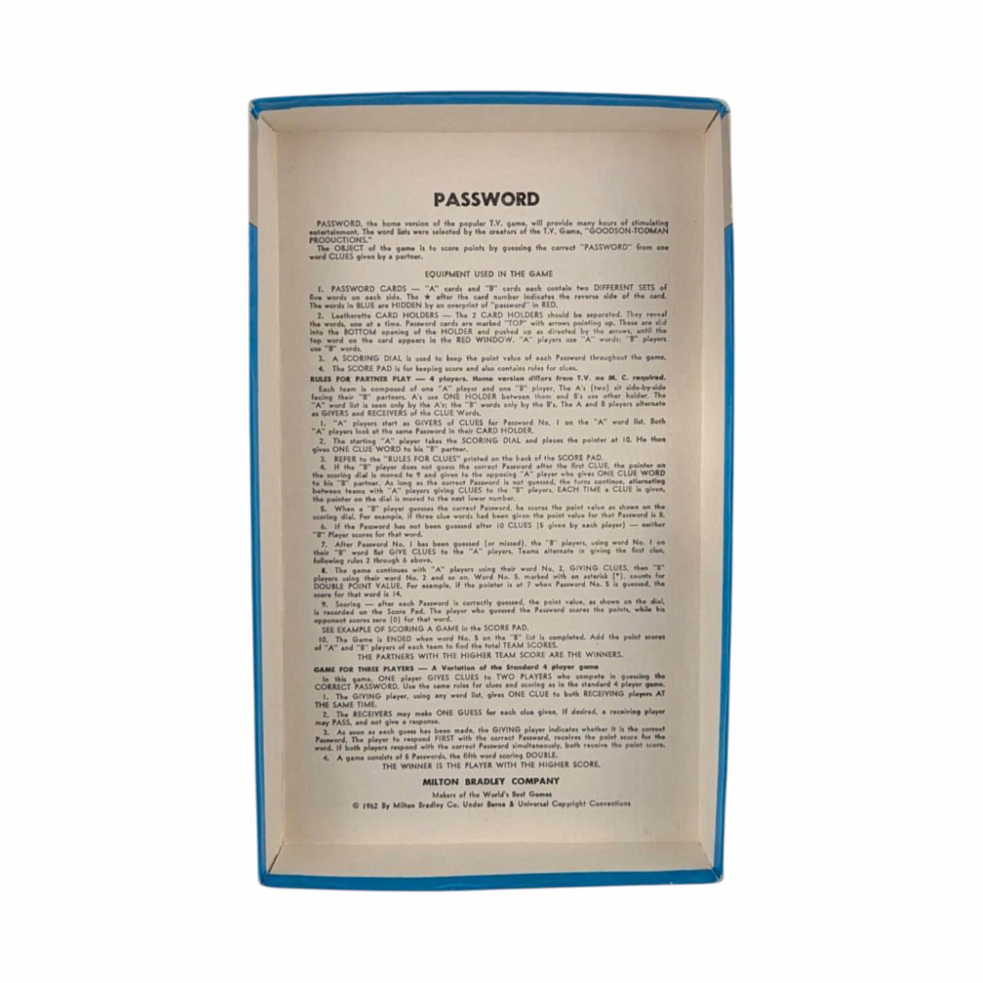 1962 Milton Bradley Password Twelfth Edition Game