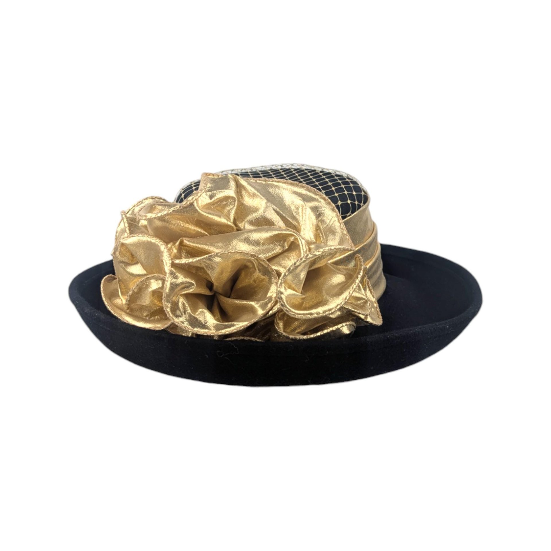 Vintage Sonni San Francisco Black and Gold Wool Ladies Hat