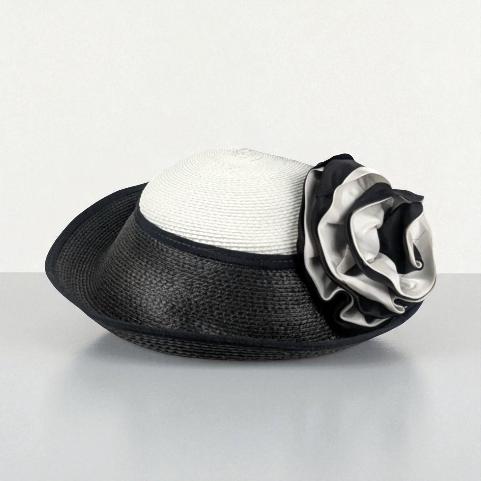 Vintage 'Jody G for Sylvia' Black and White Straw Ladies Hat