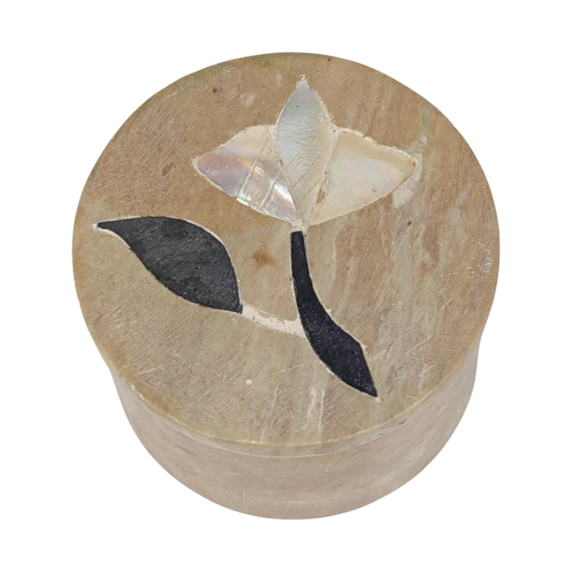 Vintage India Stone Trinket Box with Inlay Flower