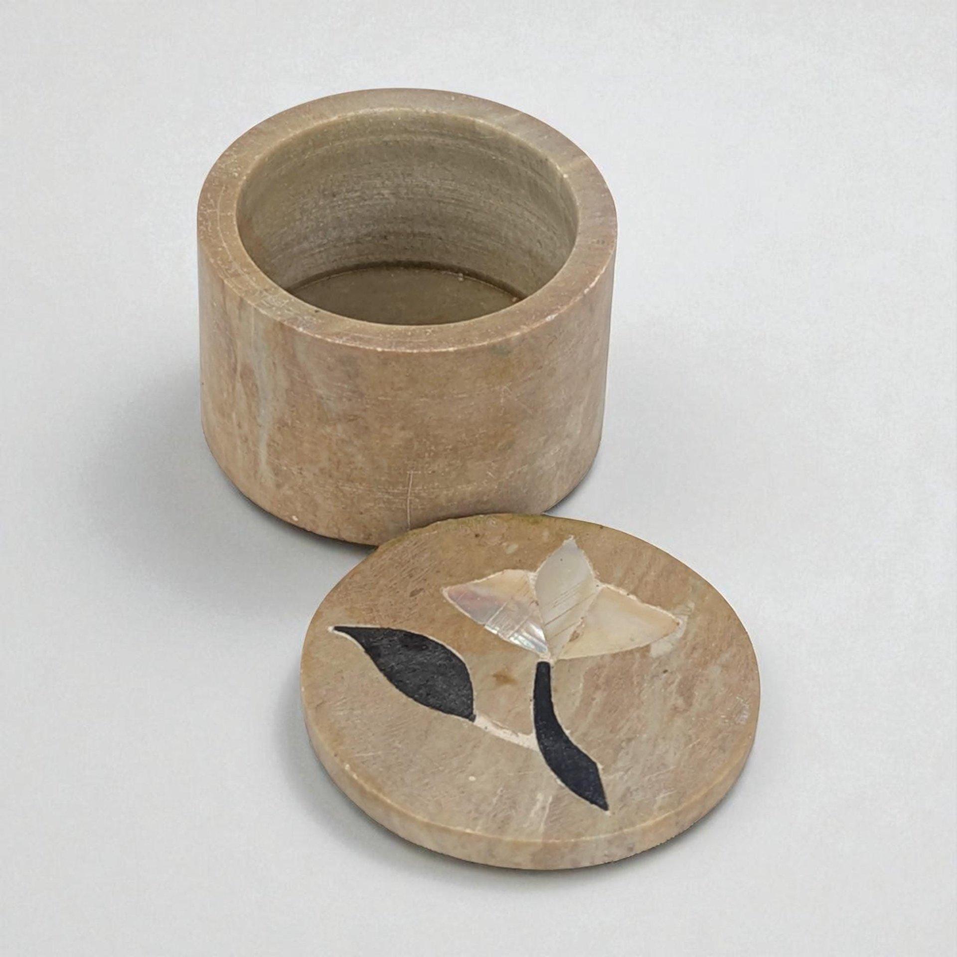 Vintage India Stone Trinket Box with Inlay Flower