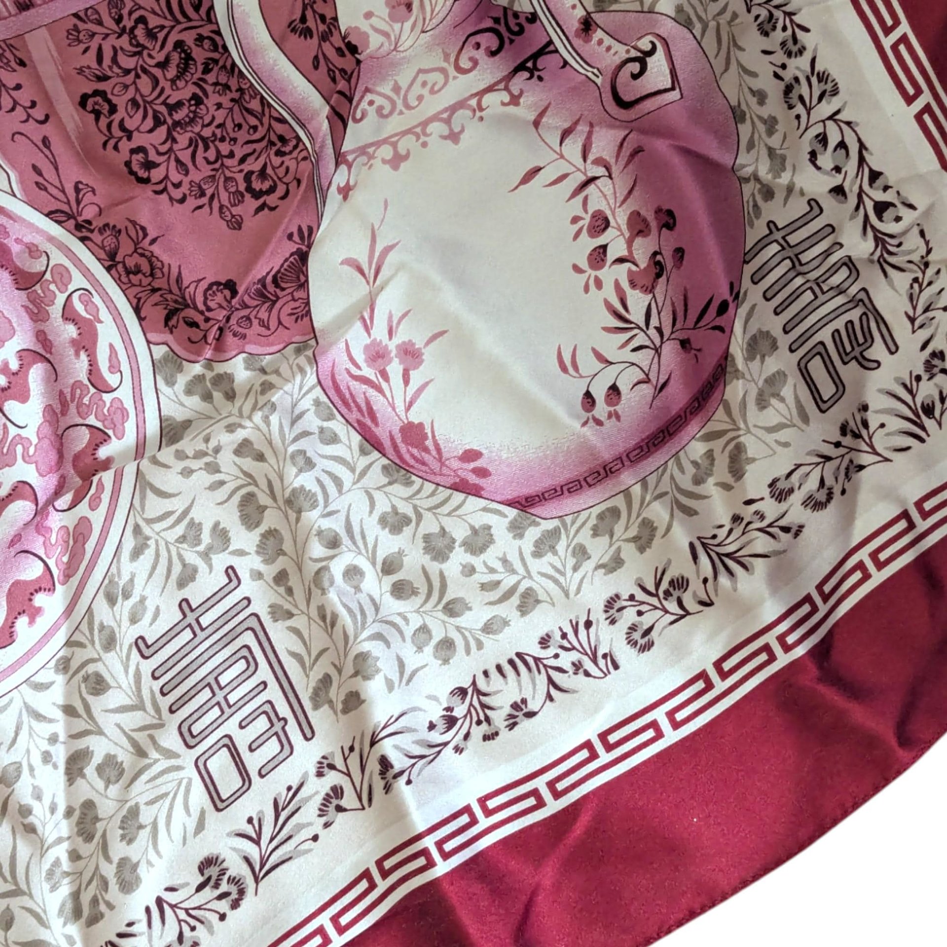 Vintage Asian Pottery Motif Silk Scarf