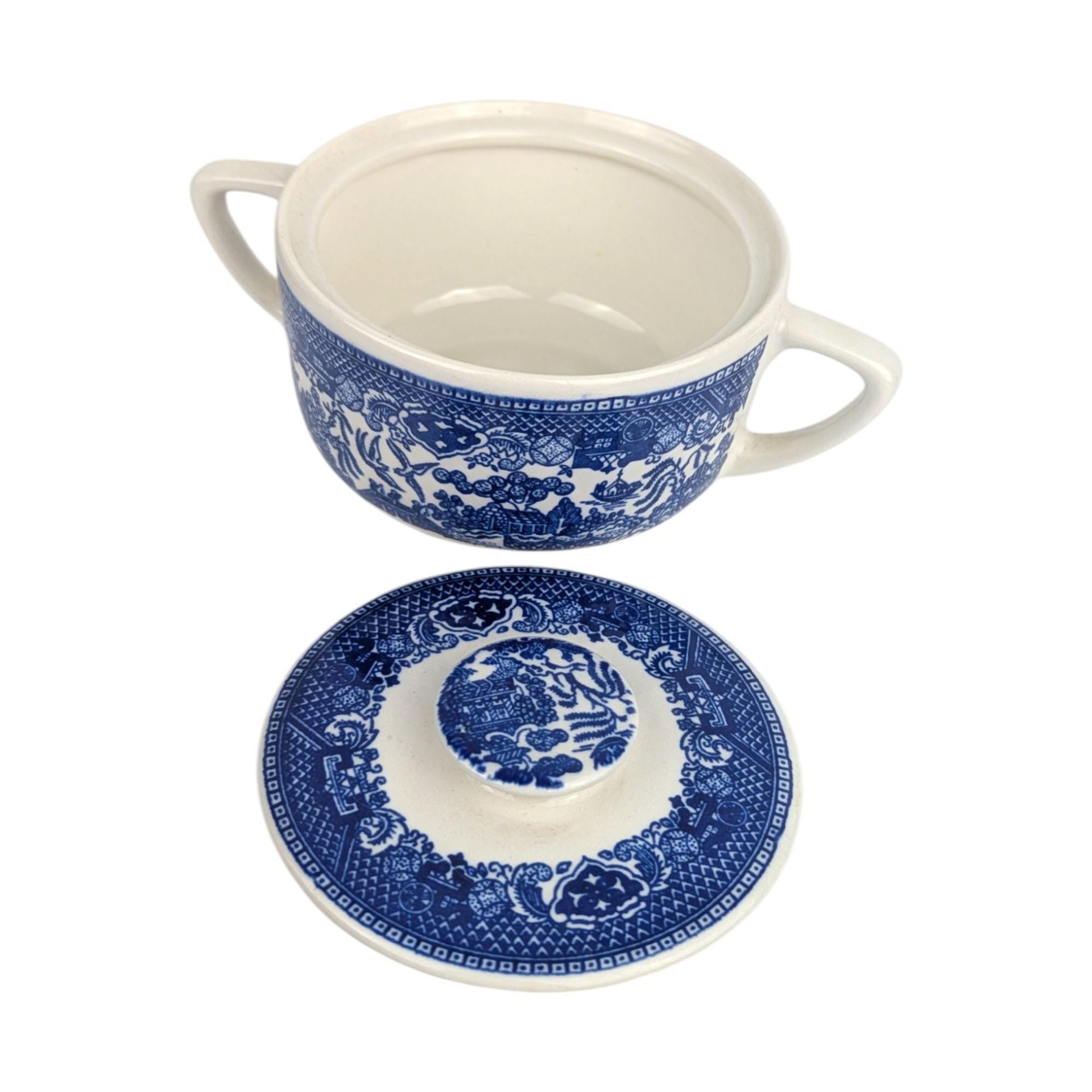 Vintage Royal Blue Willow Ceramic Cream and Sugar Set
