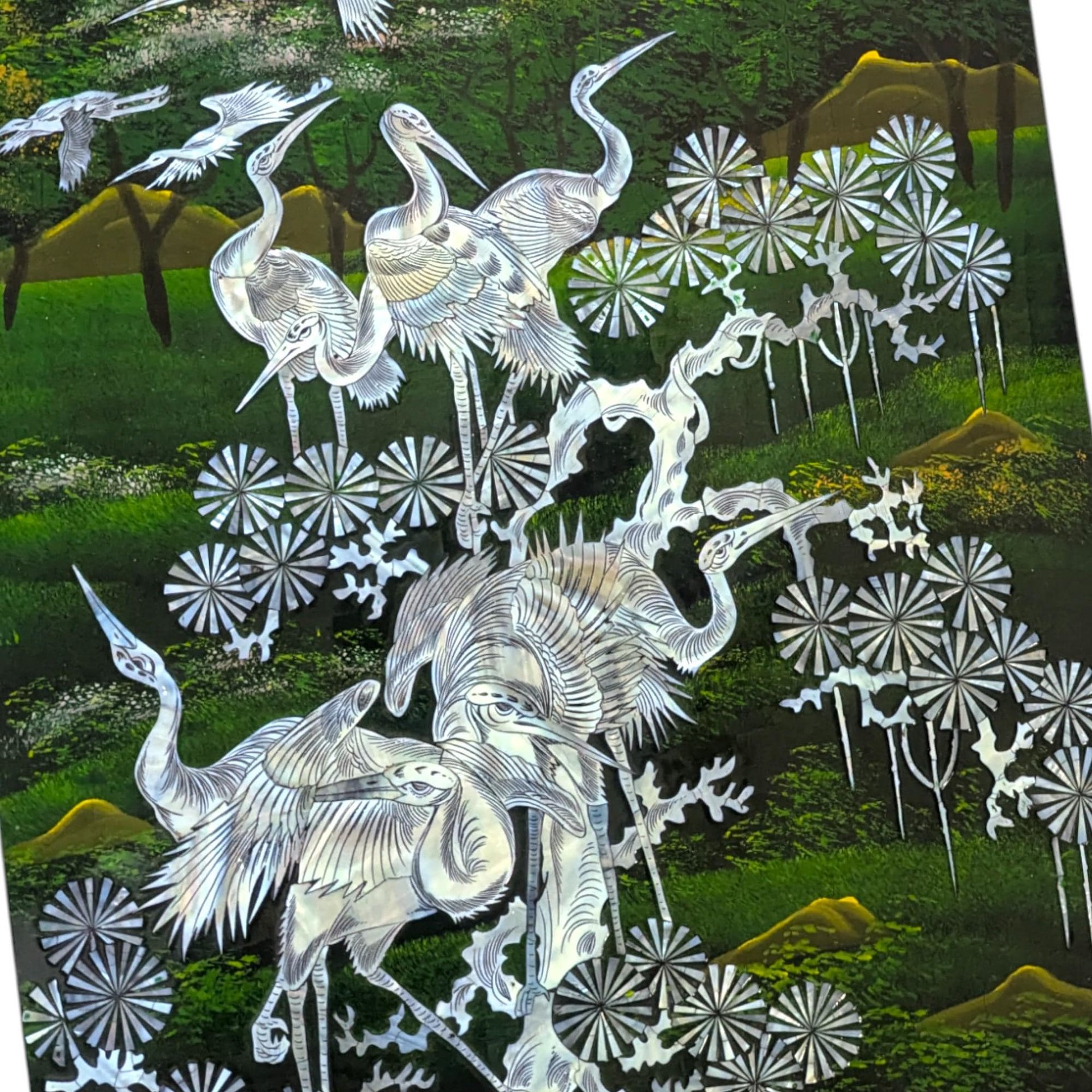 Vintage Mother of Pearl Crane Wall Panel