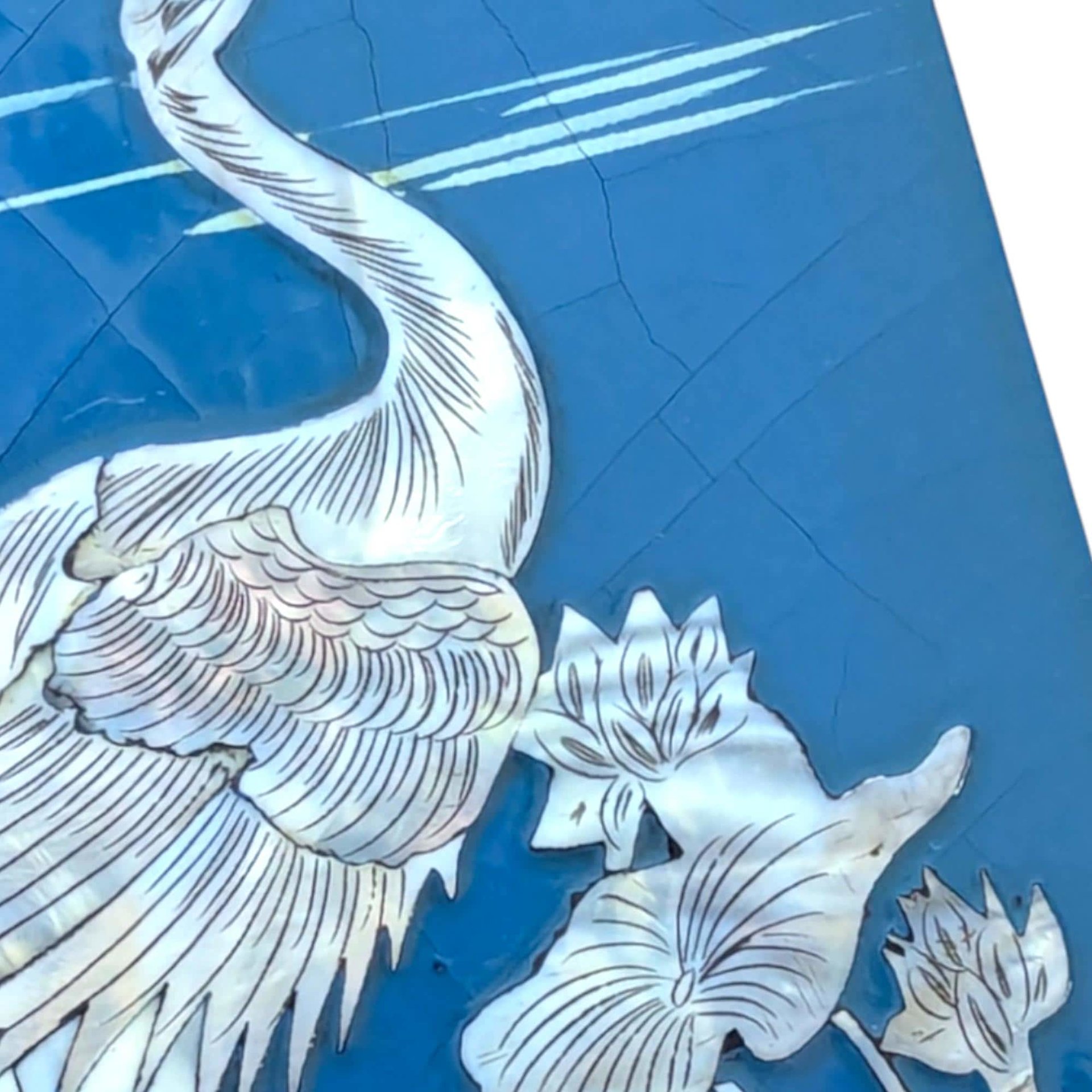 Vintage Asian Mother of Pearl Inlay Crane Panel