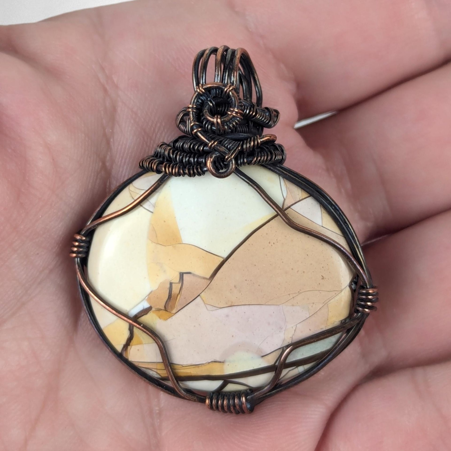 Handmade Brecciated Mookaite Jasper Copper Pendant