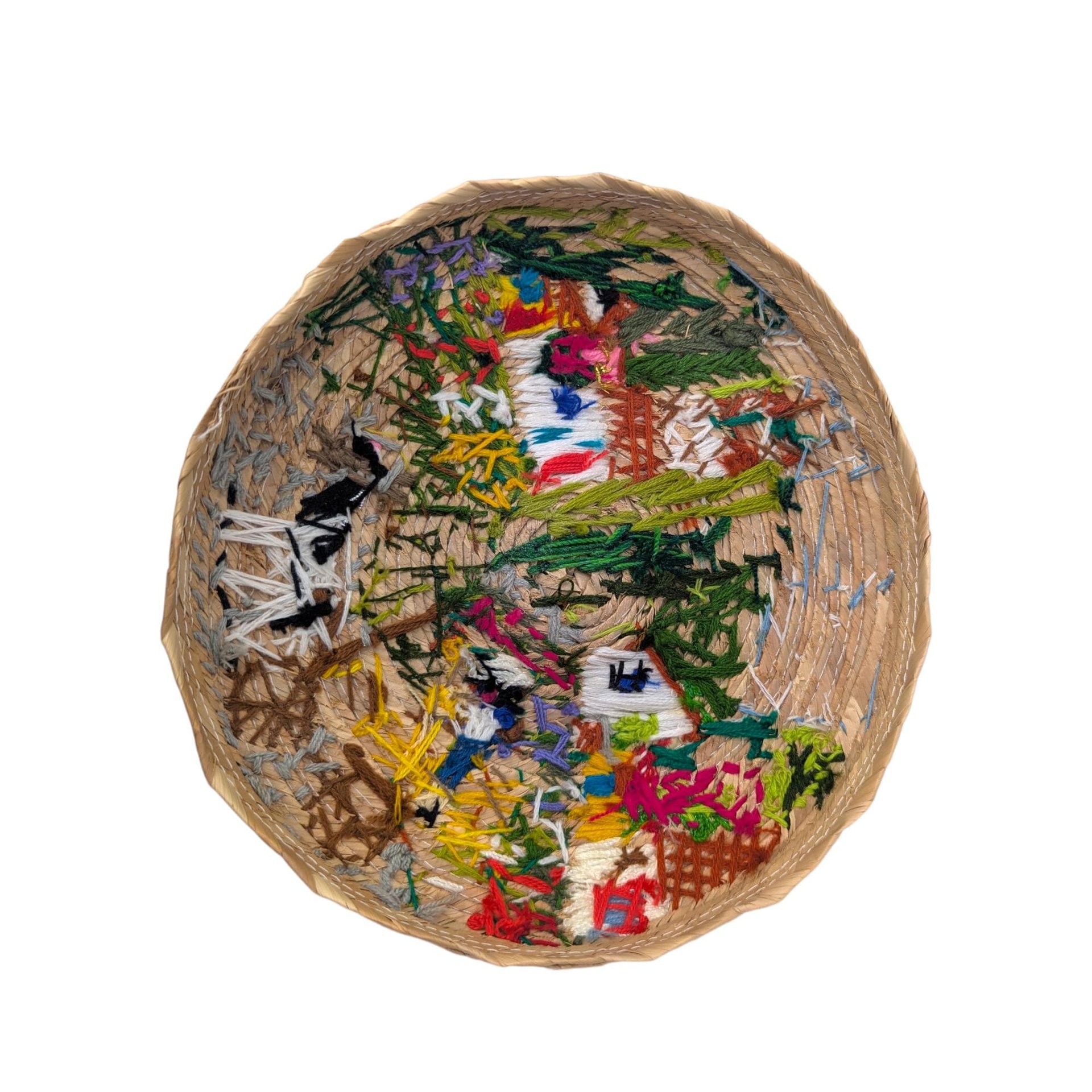 Vintage Guadalajara Embroidered Wicker Covered Bowl