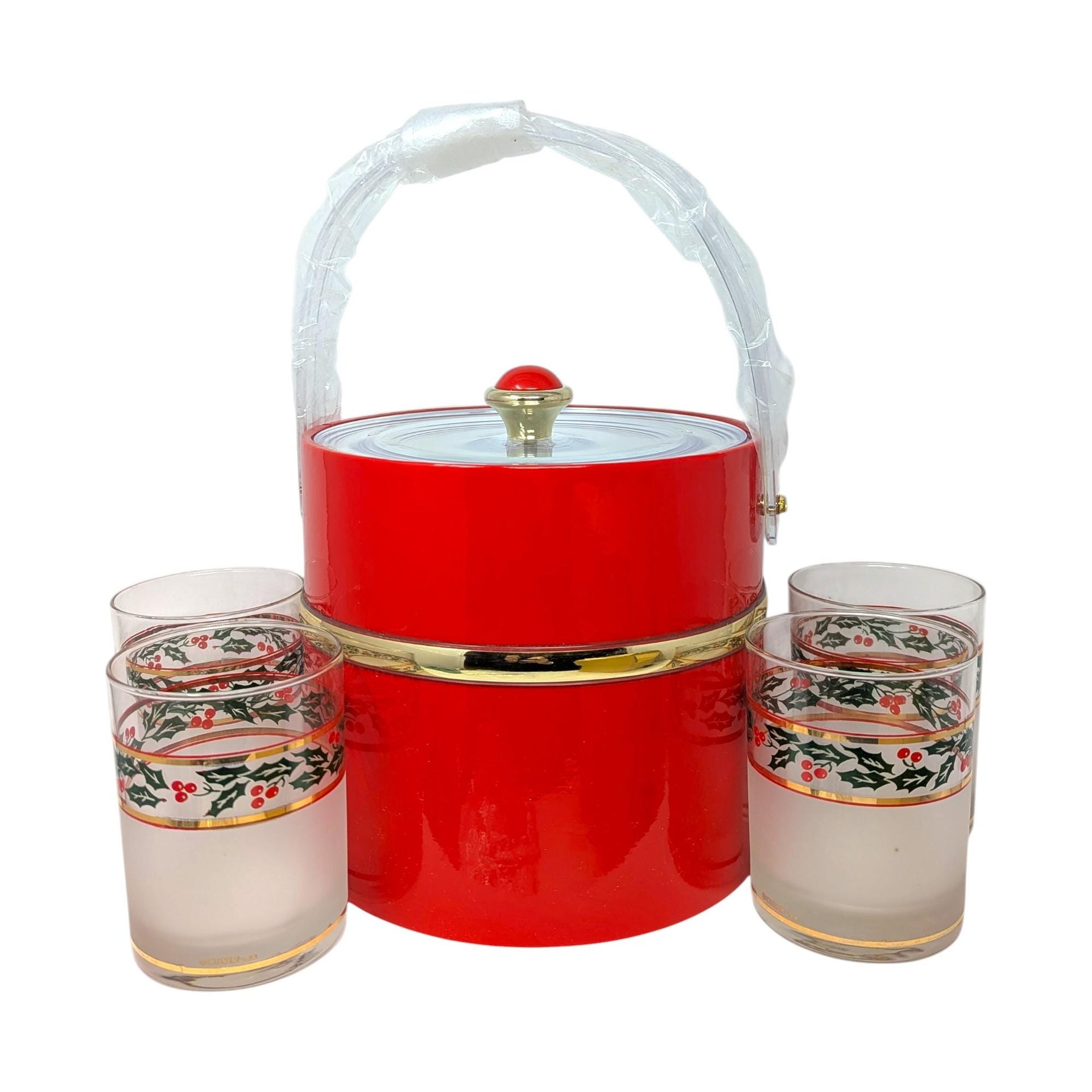 Vintage Culver Squire Red and Gold Barware Set