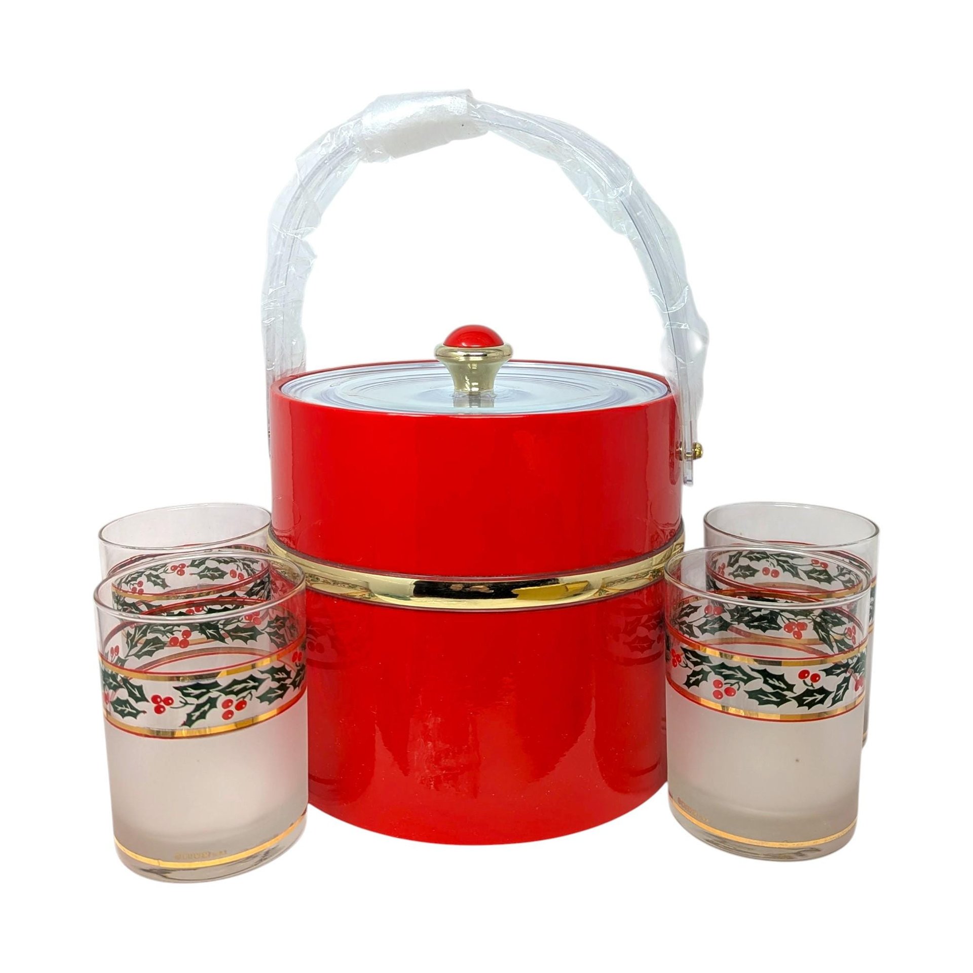 Vintage Culver Squire Red and Gold Barware Set