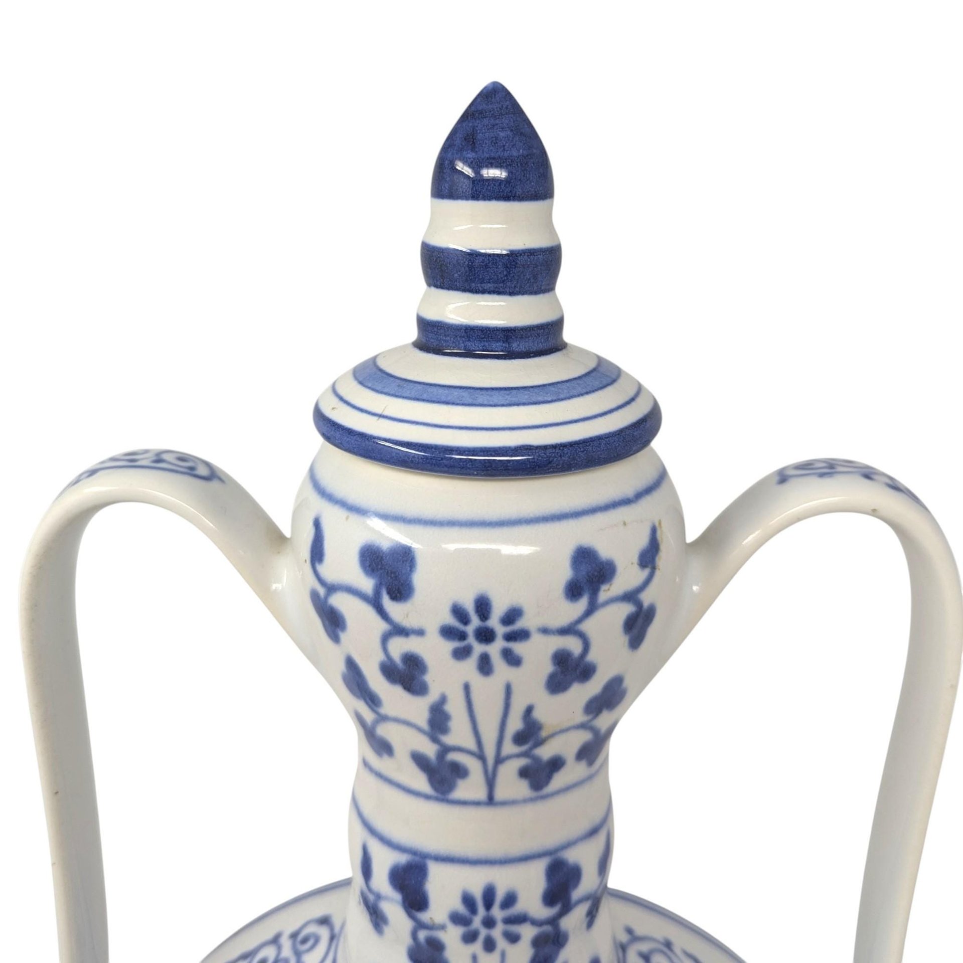 Vintage Large Blue and White Porcelain Moon Flask Vase