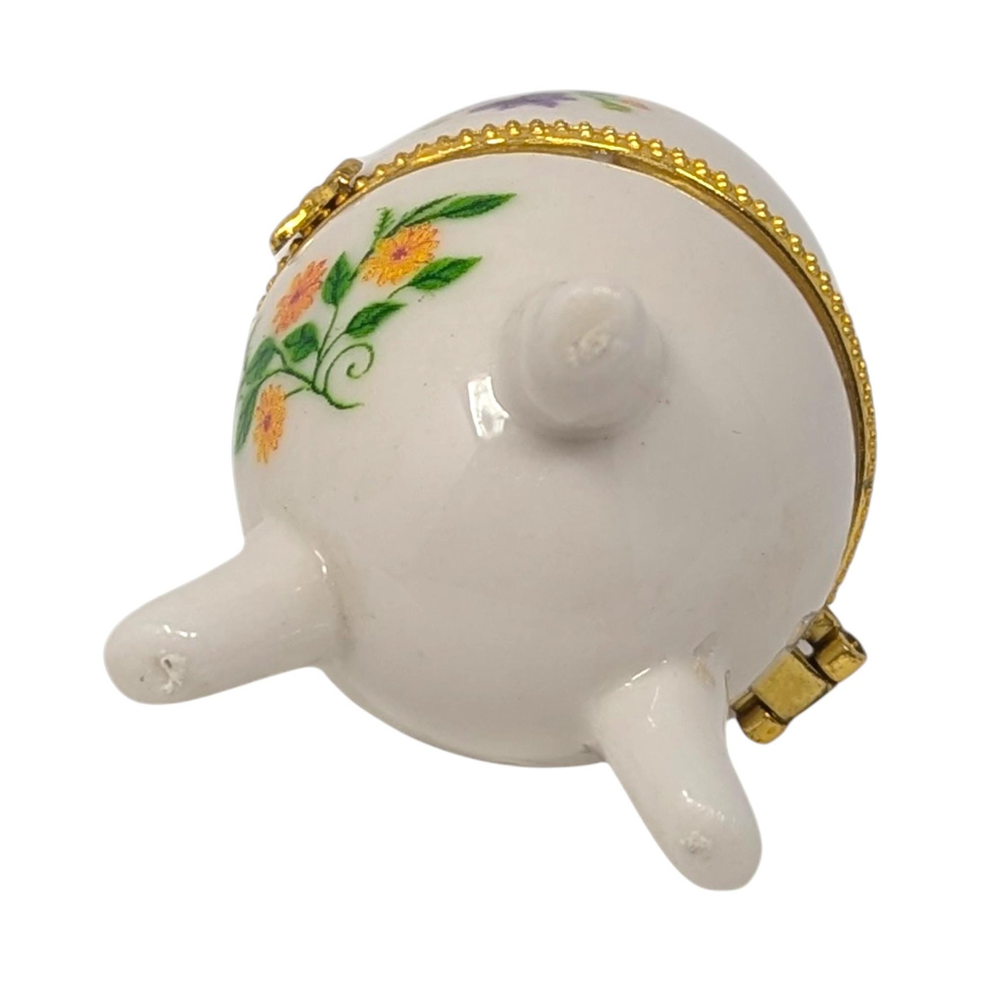 Vintage Egg Shaped Ceramic Floral Trinket Box