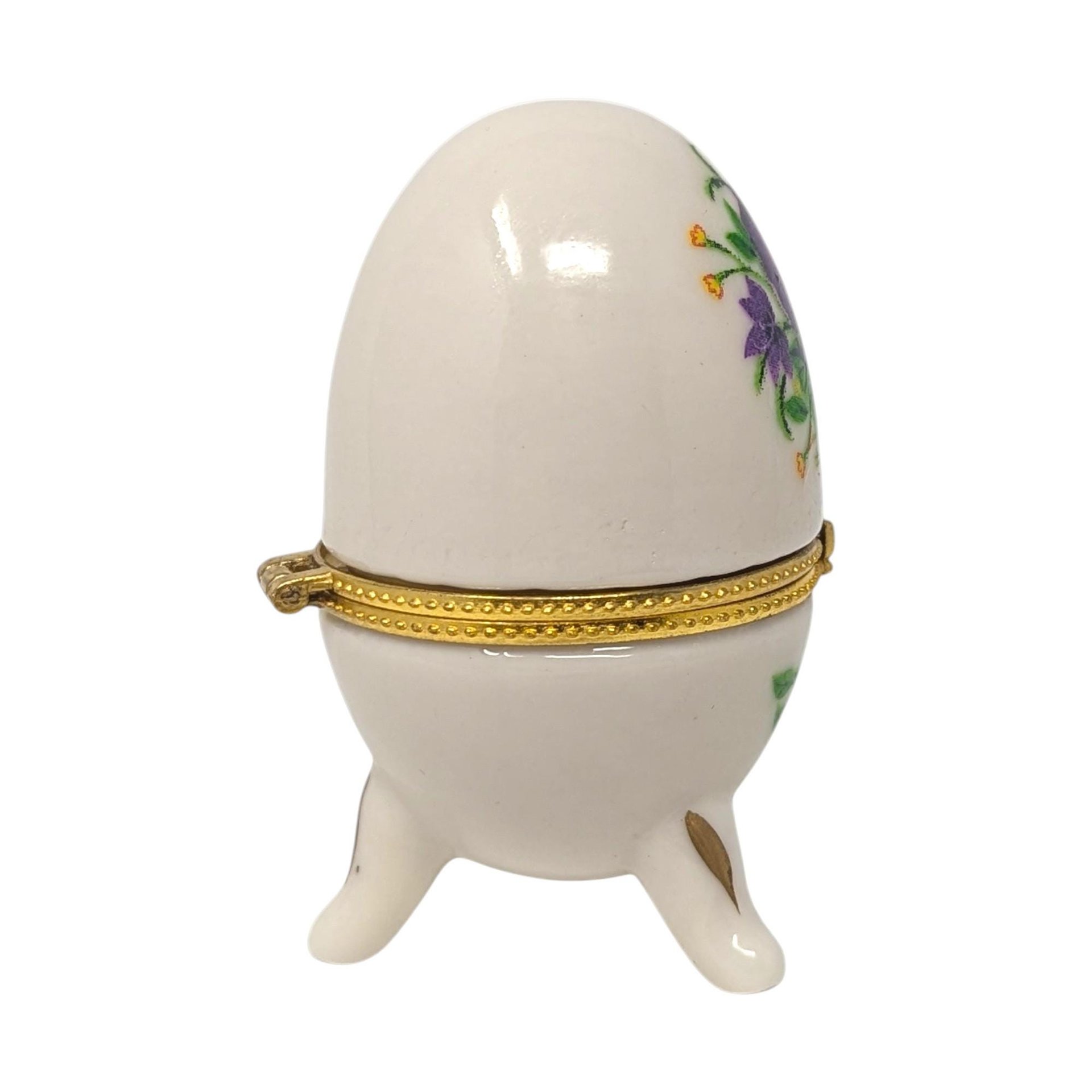 Vintage Egg Shaped Ceramic Floral Trinket Box