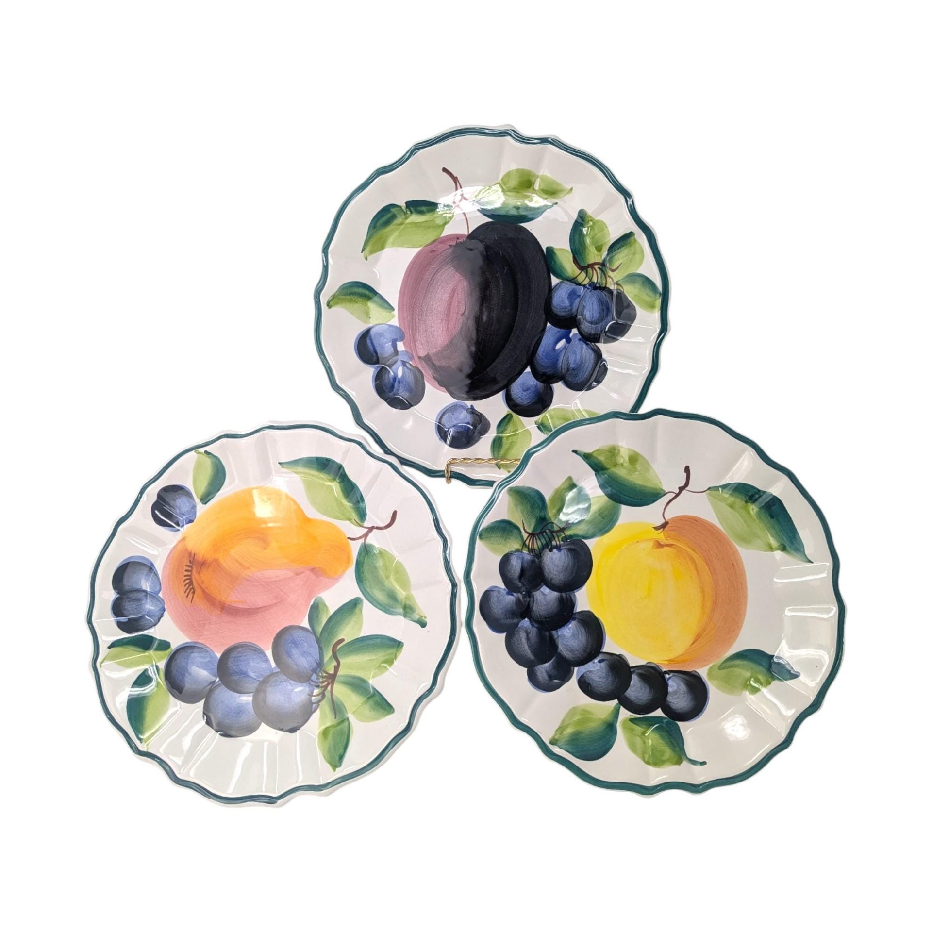 Set of 3 Vintage Italian Hand-Painted Fruit Plates