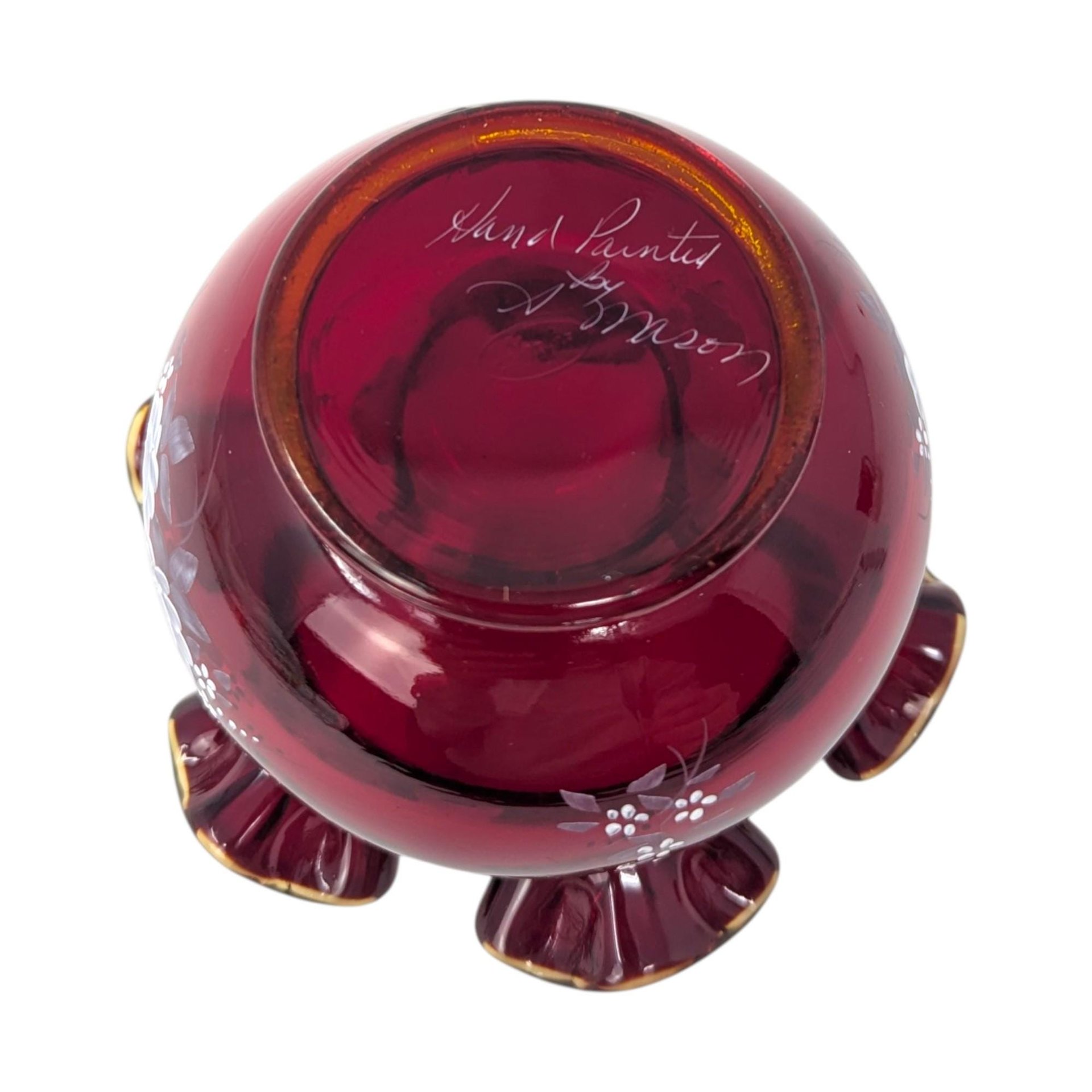 Vintage Fenton Ruby Red Hand Painted Vase