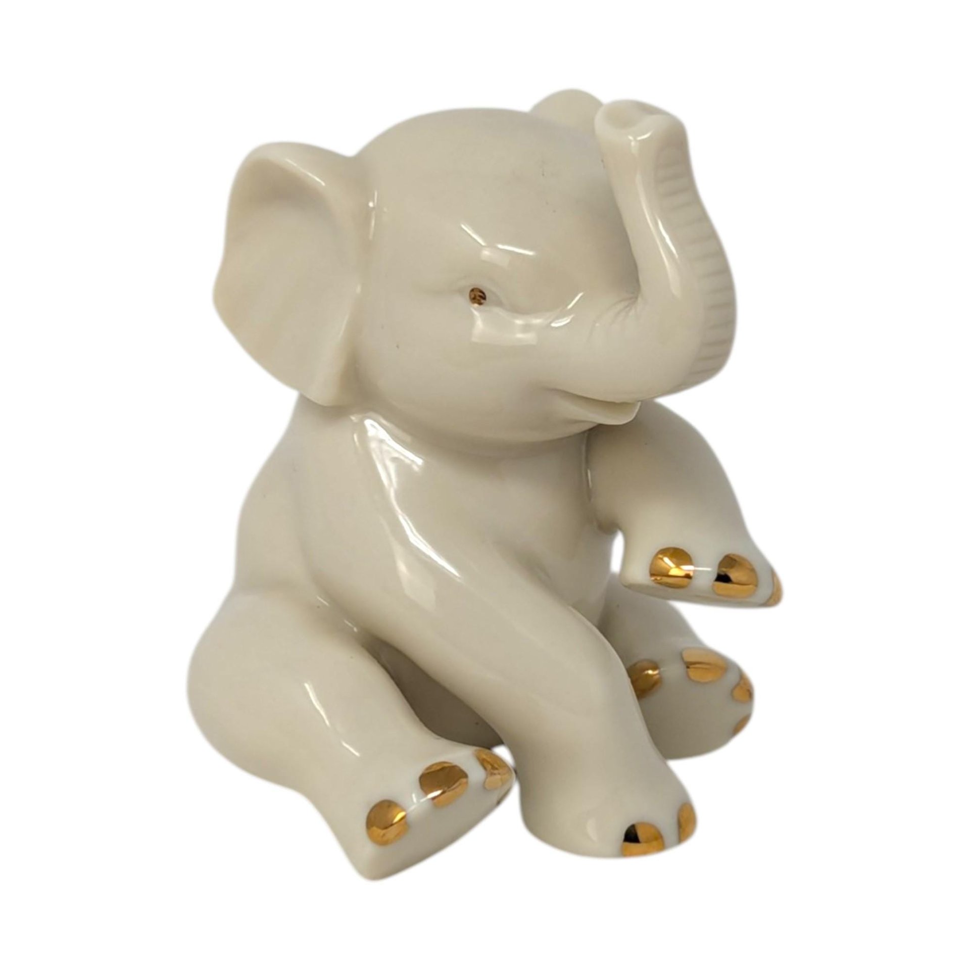 Lenox Porcelain Elephant Figurine – Vintage Animal Sculpture Gold Trim