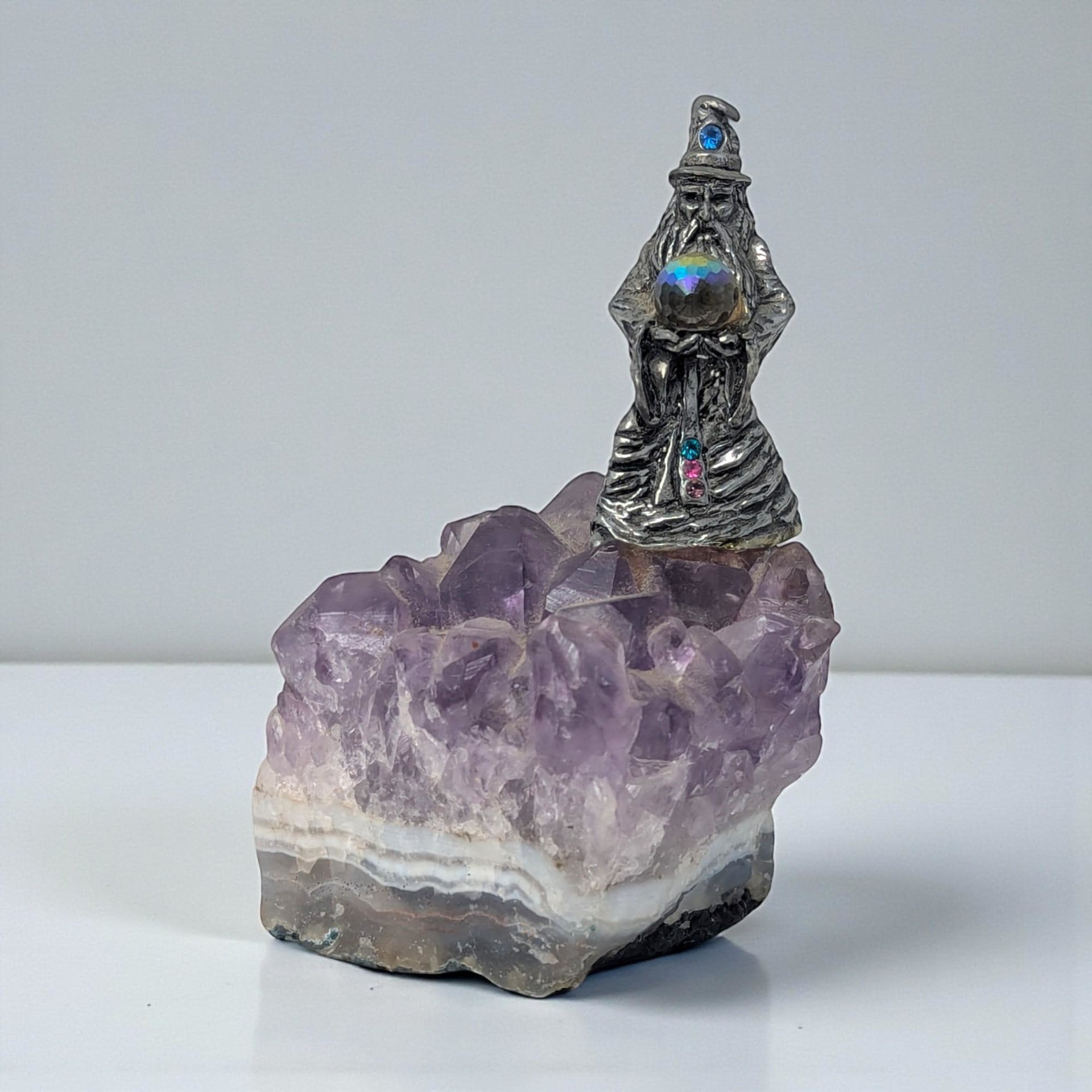 Vintage Pewter Figurine on Amethyst Base