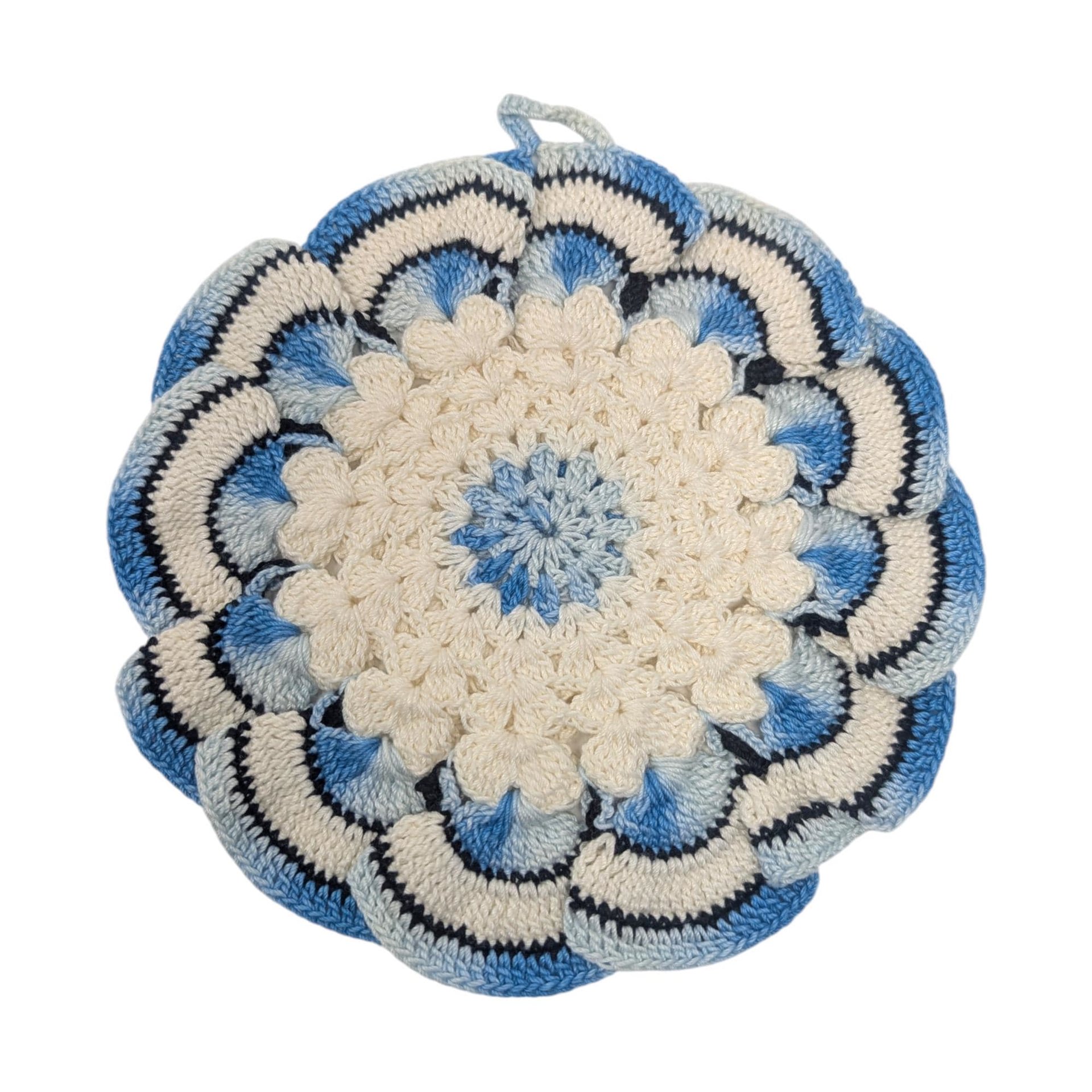 Vintage Blue and White Crochet Pot Holder Set