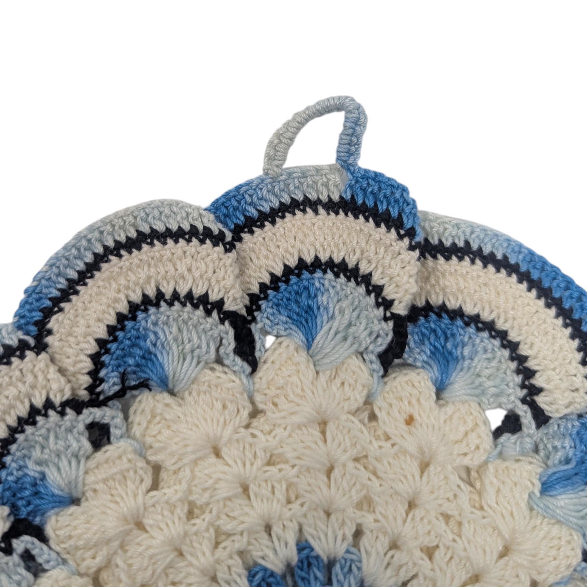 Vintage Blue and White Crochet Pot Holder Set