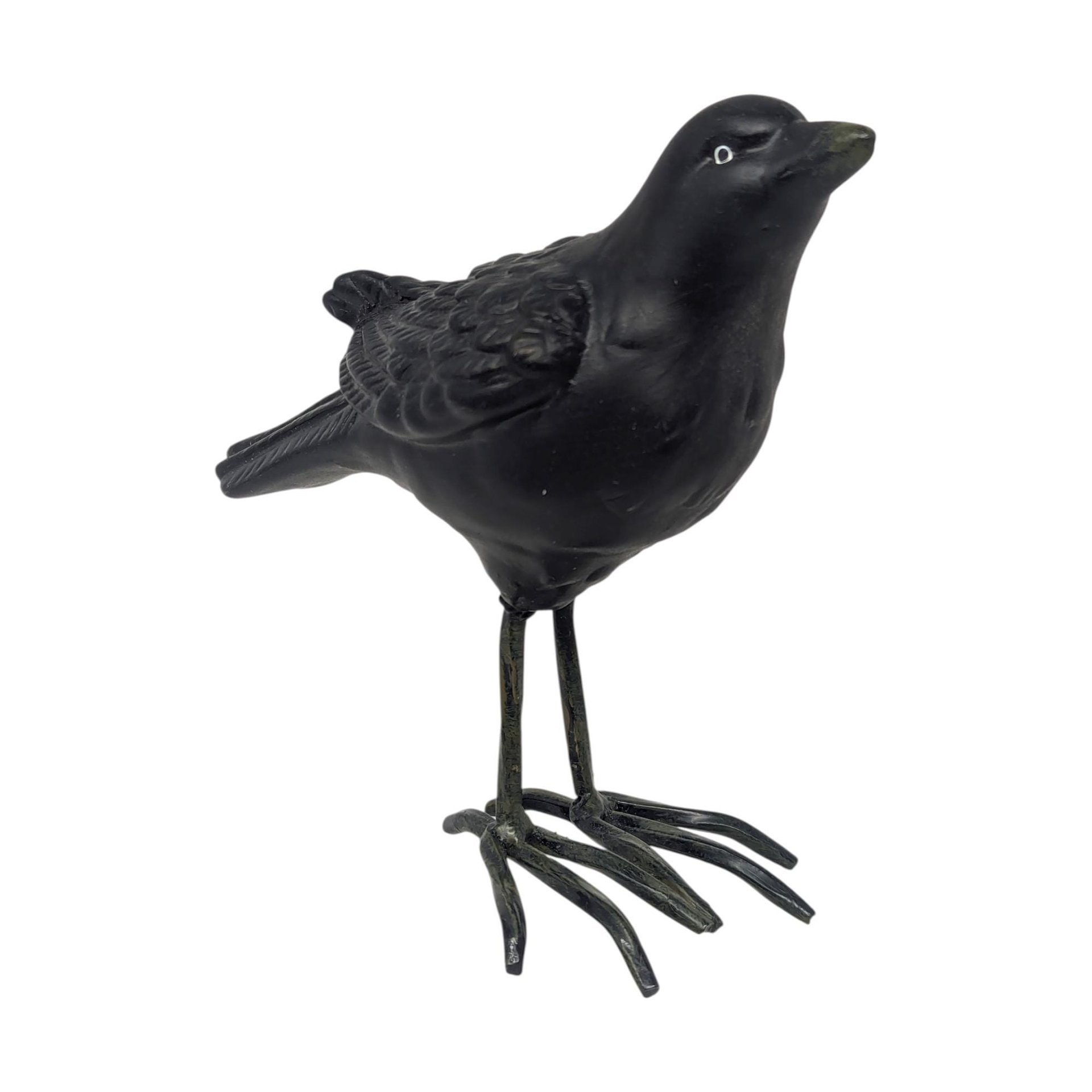 Vintage Ceramic and Metal Crow Figurine Pair