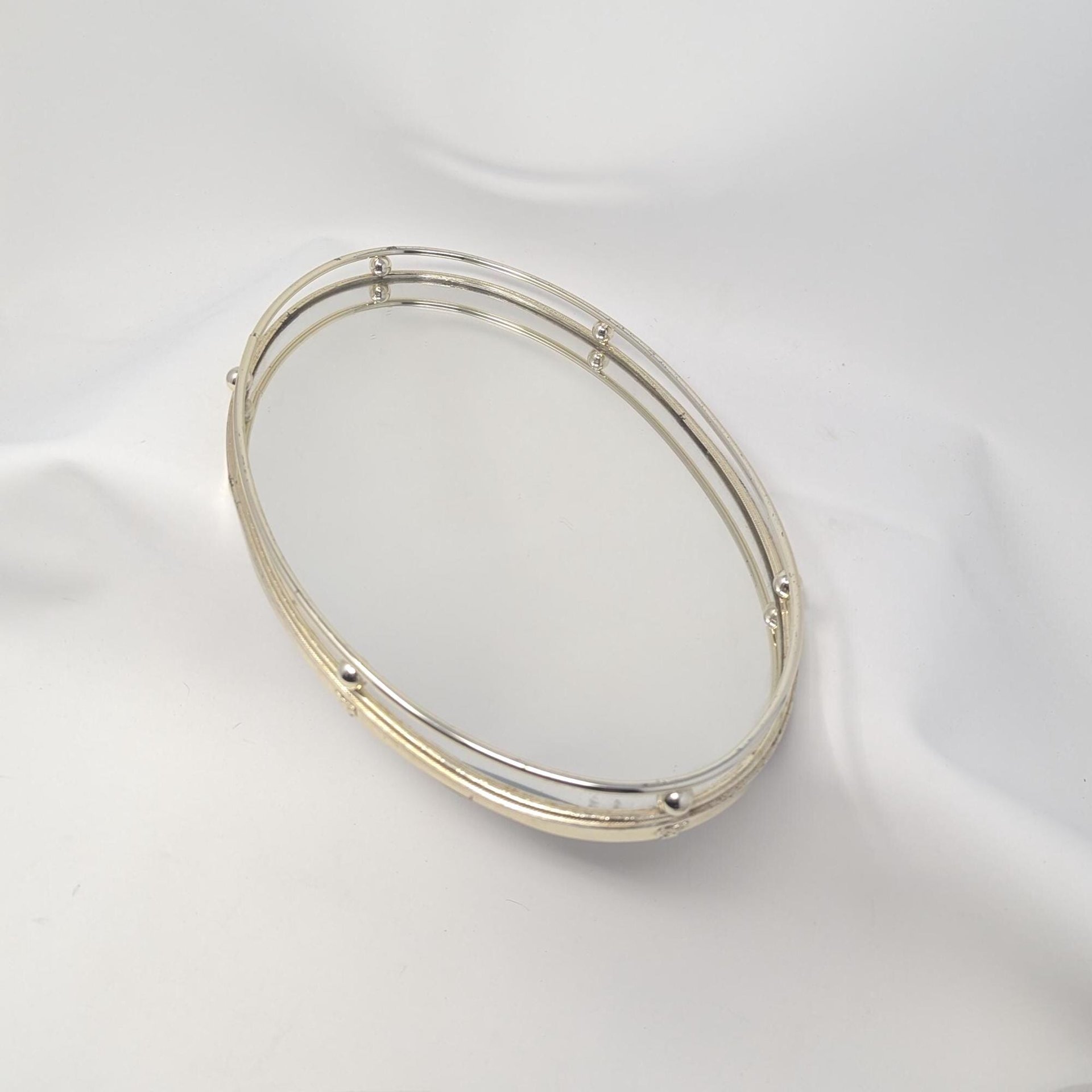 Vintage Gold Rimmed Mirrored Dresser Tray