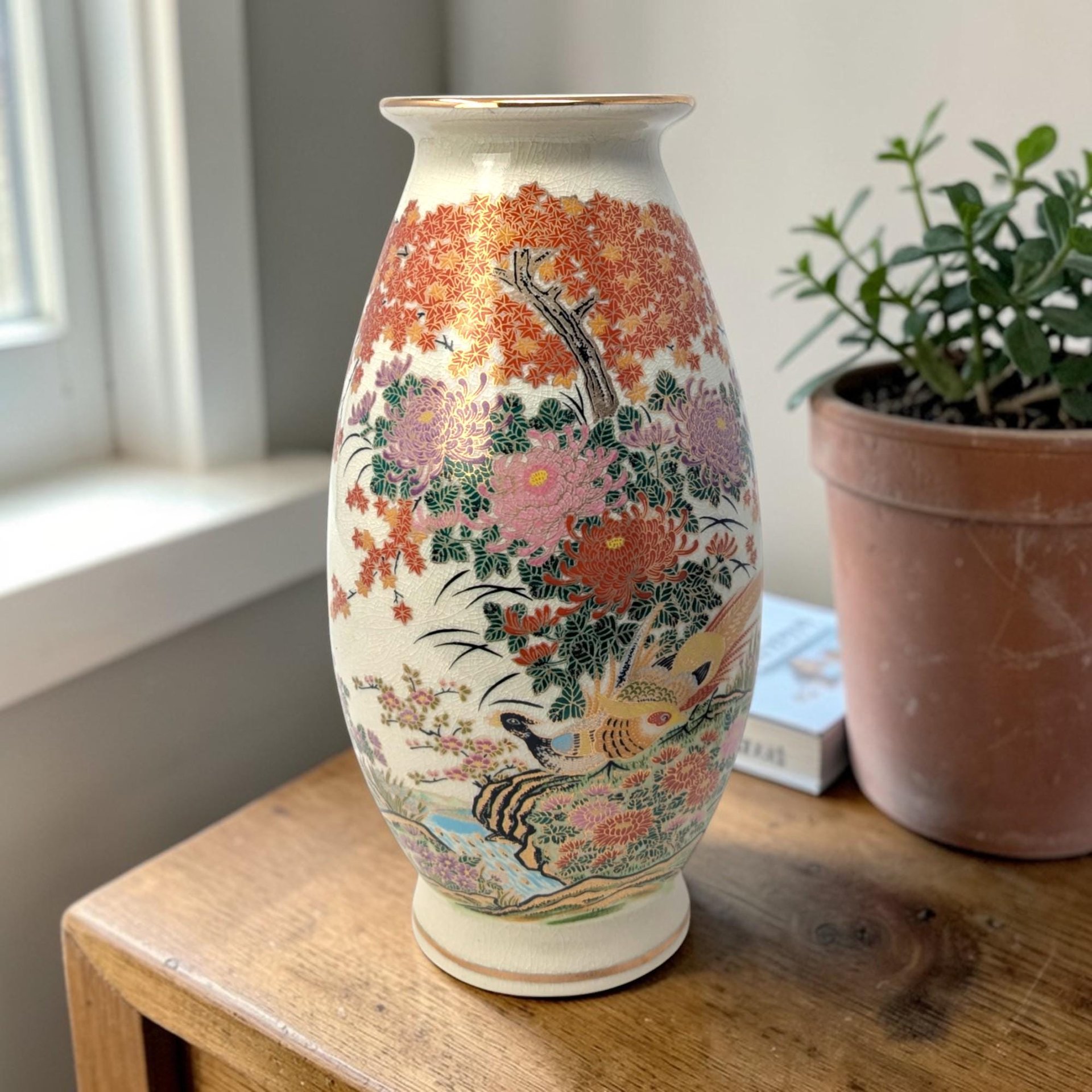 Vintage Japanese Meito Porcelain Floral Vase