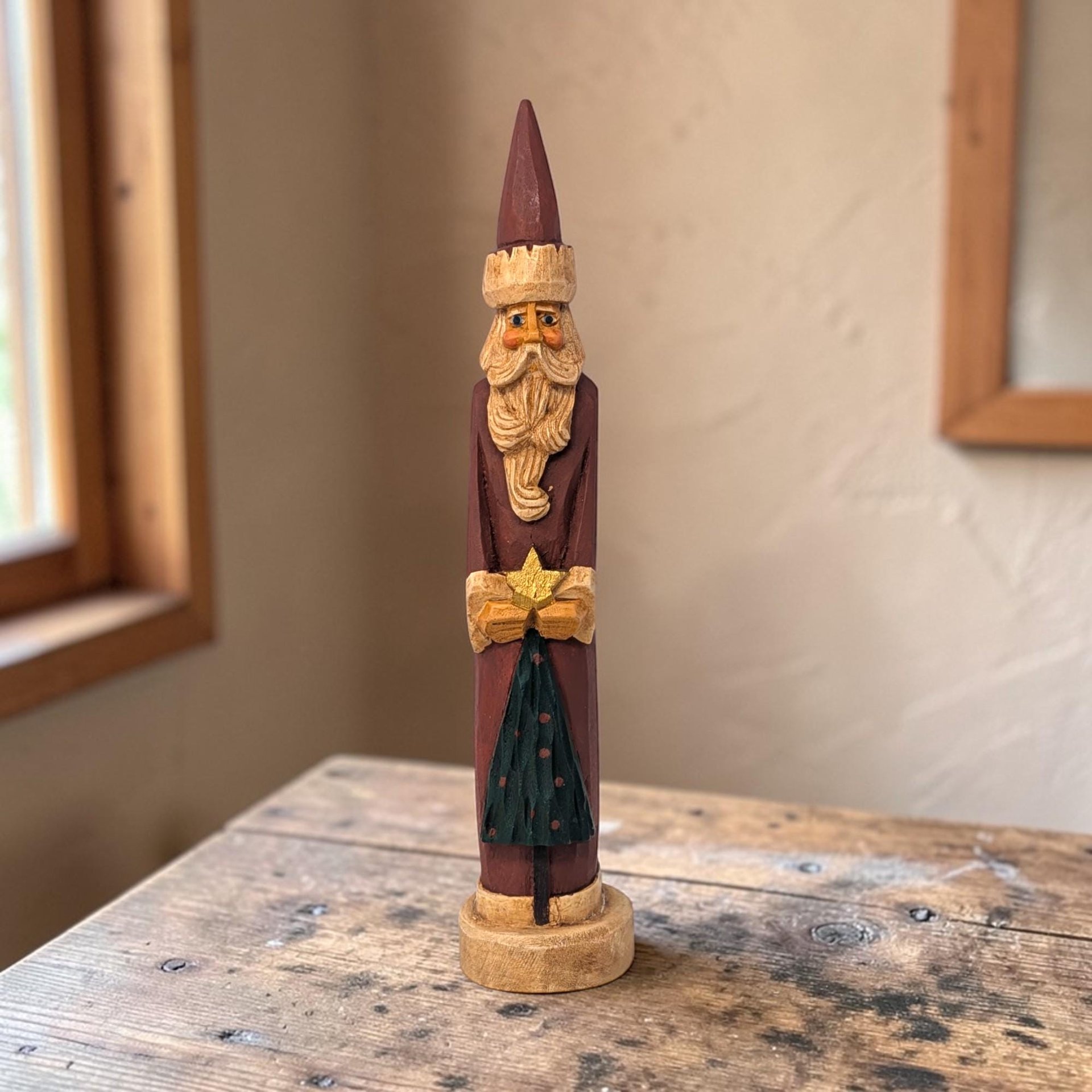Vintage Hand Carved Wooden Santa Figurine