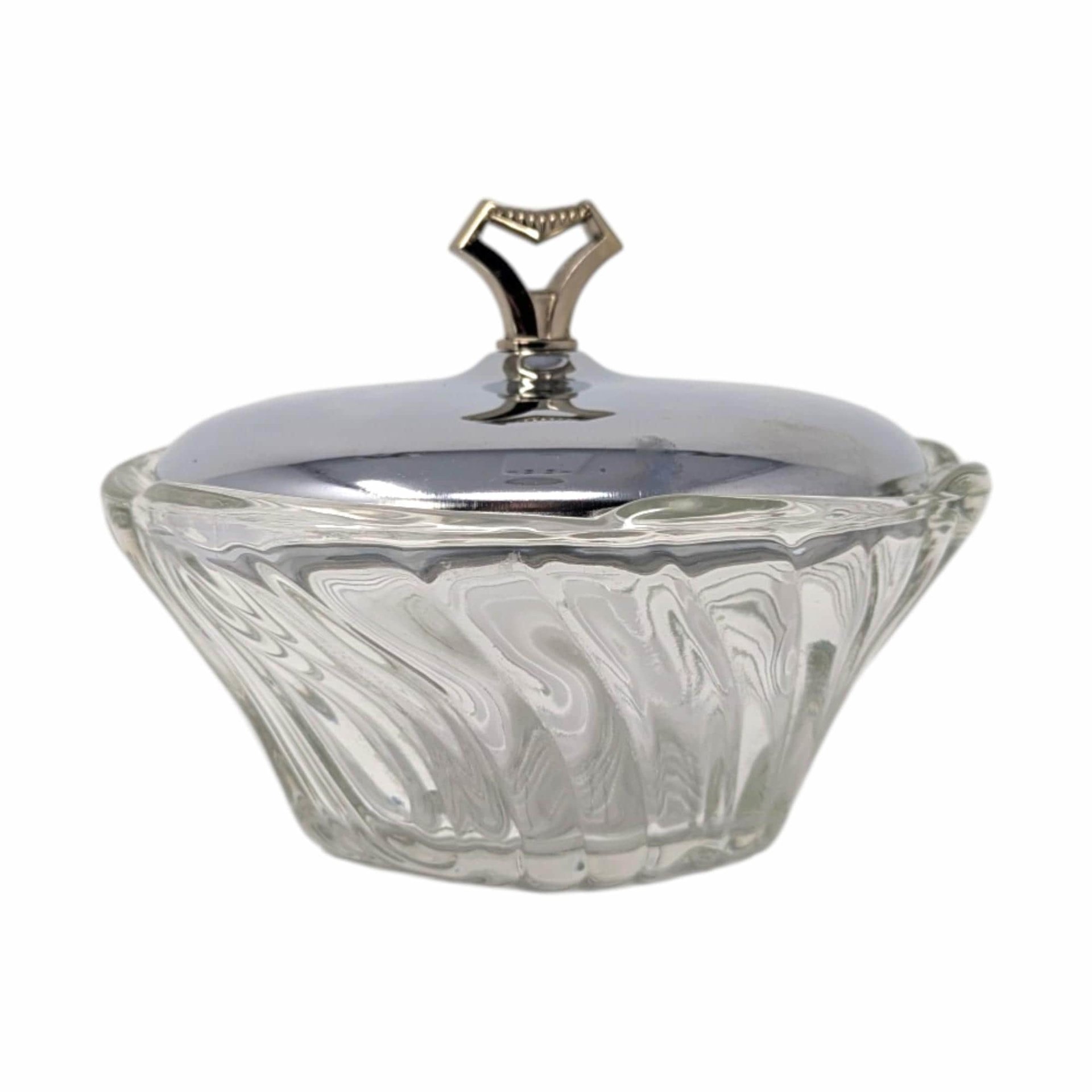 Vintage Glass Vanity Dish with Silver Lid
