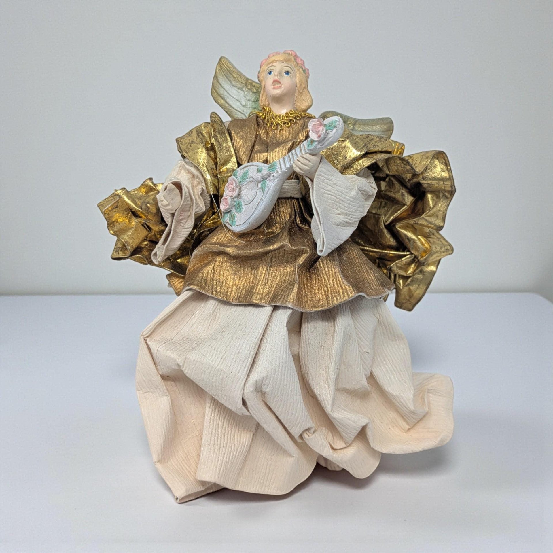 Vintage Gold Paper Mache Musician Angel