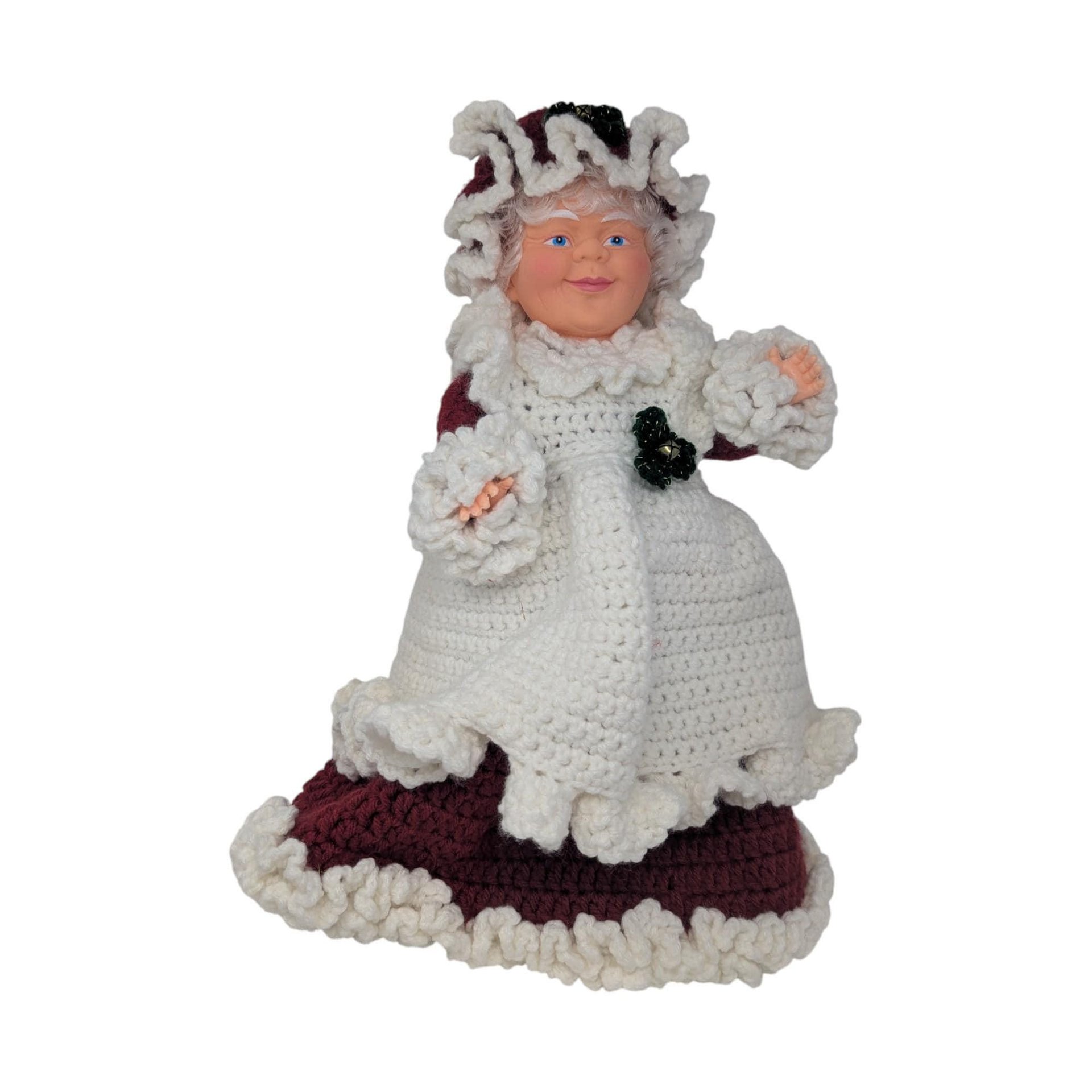 1980s Crochet Dressed Plastic Santa and Mrs. Claus Dolls