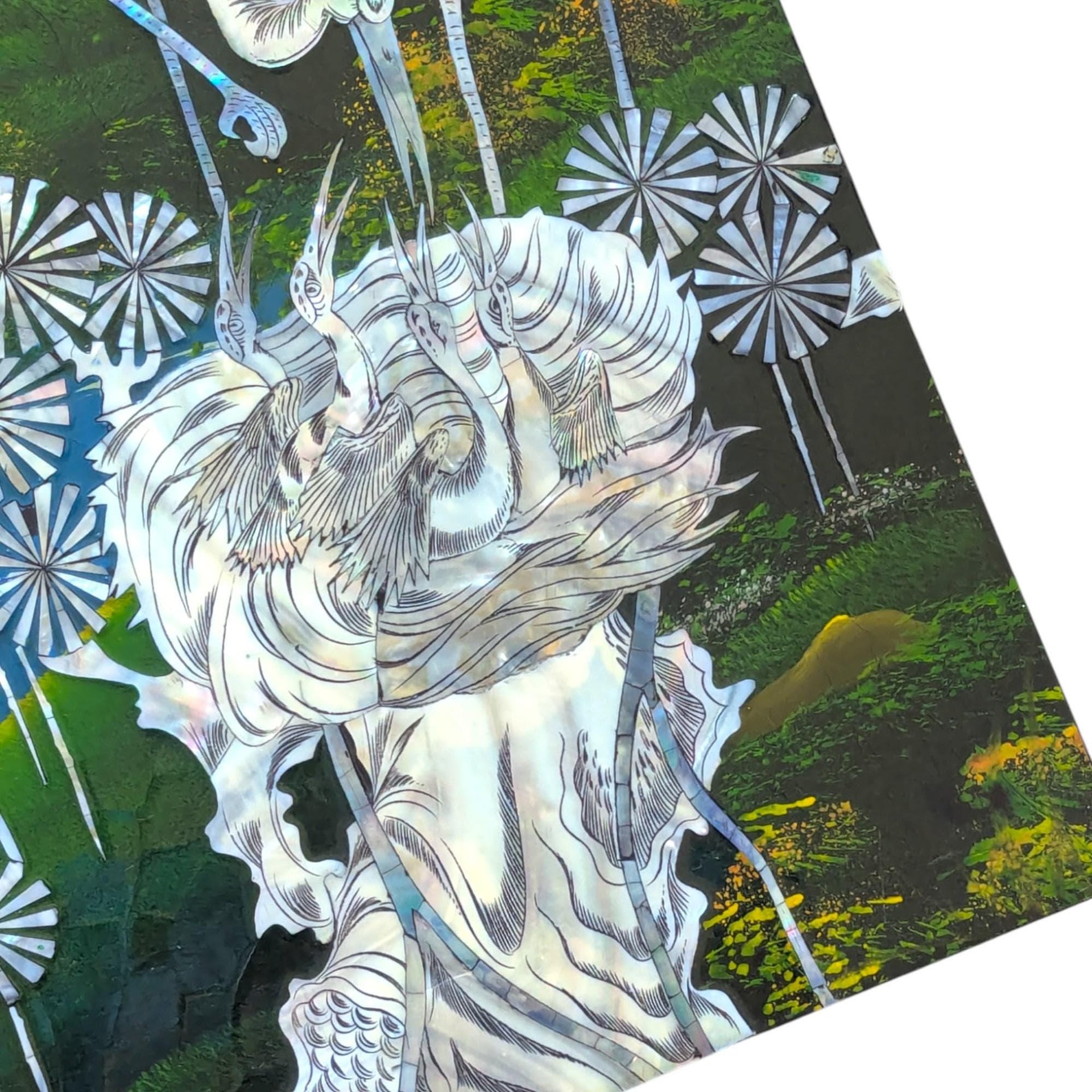 Vintage Mother of Pearl Crane Inlay Panel