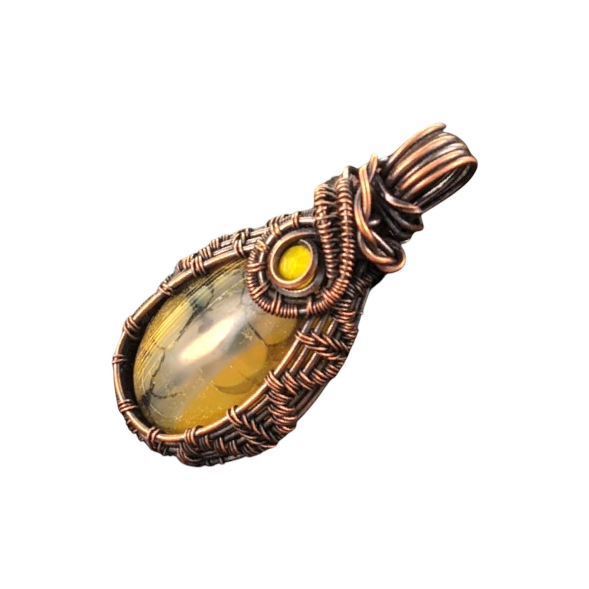 Handmade Dragon's Vein Agate Copper Wire Wrapped Pendant