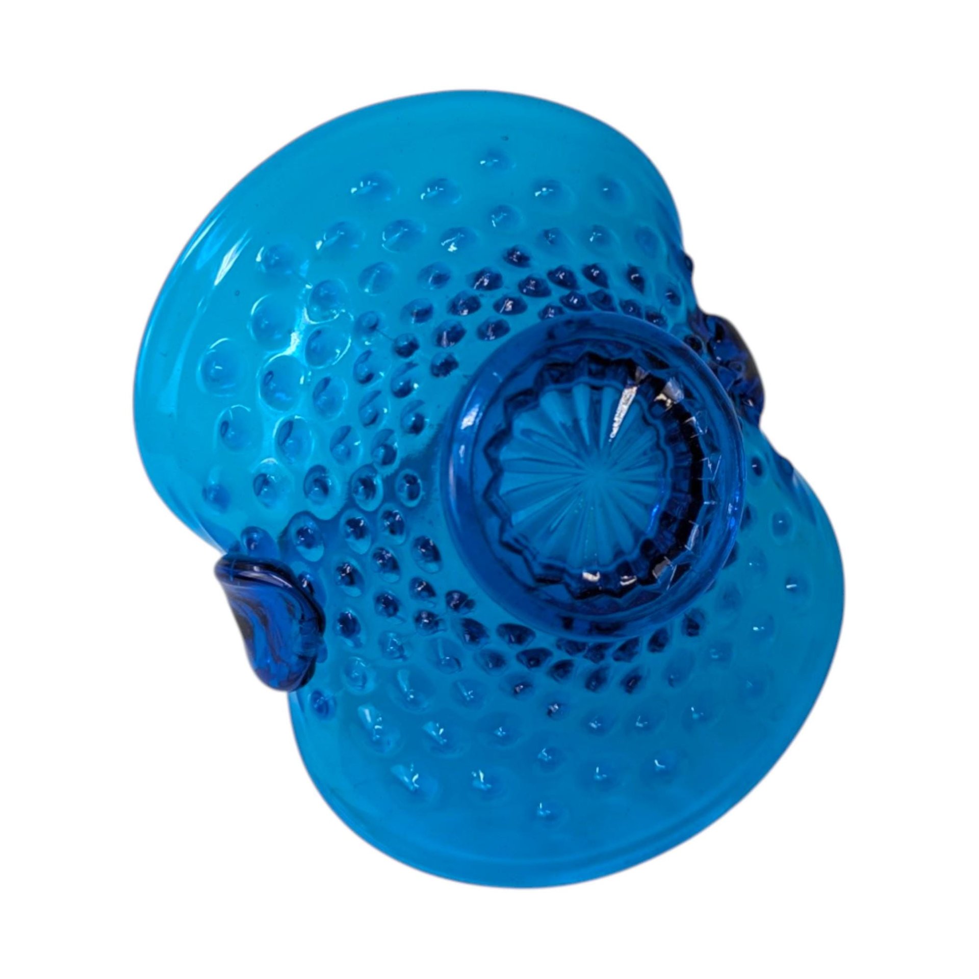 Vintage Fenton Blue Hobnail Glass Basket – Mid-Century Art Glass Handled Dish