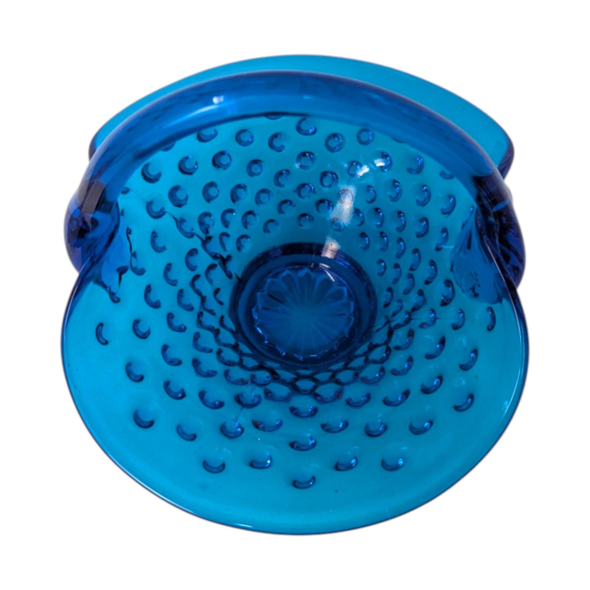 Vintage Fenton Blue Hobnail Glass Basket – Mid-Century Art Glass Handled Dish