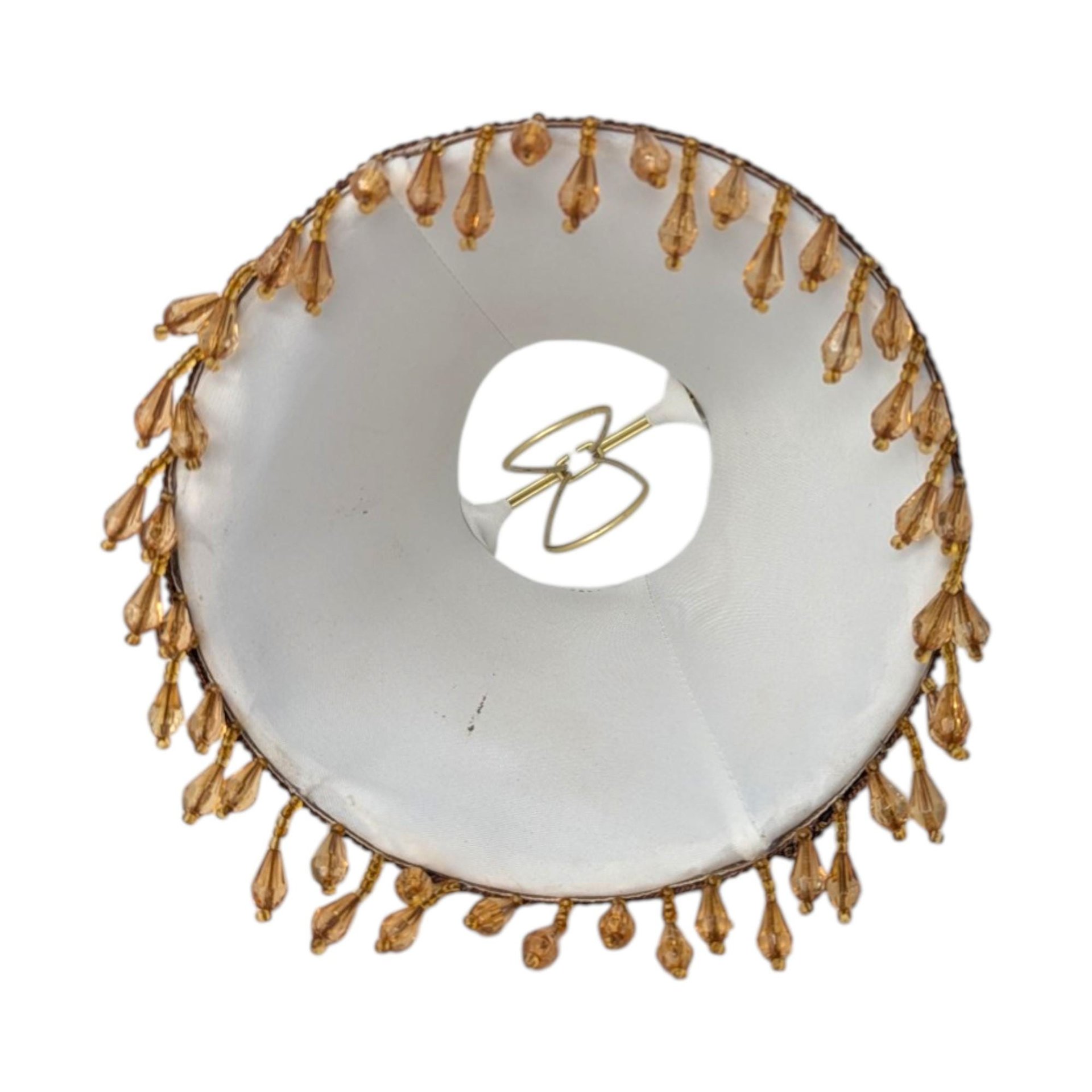 Vintage Beaded Fringe Bronze Tone Clip On Lampshade – Victorian Style Lighting Accent