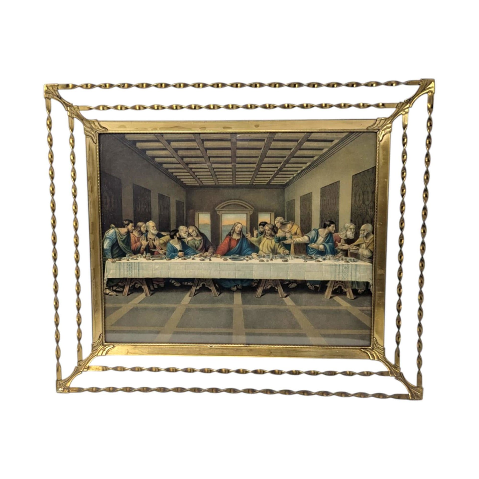 1970s Last Supper Print in Ornate Gold Tone Frame – Religious Art Traditional Framed Decor