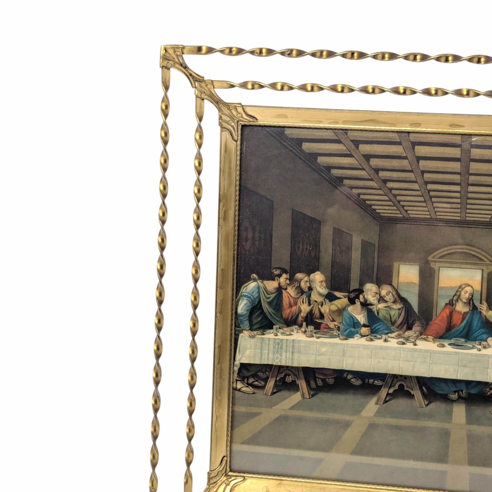 1970s Last Supper Print in Ornate Gold Tone Frame – Religious Art Traditional Framed Decor