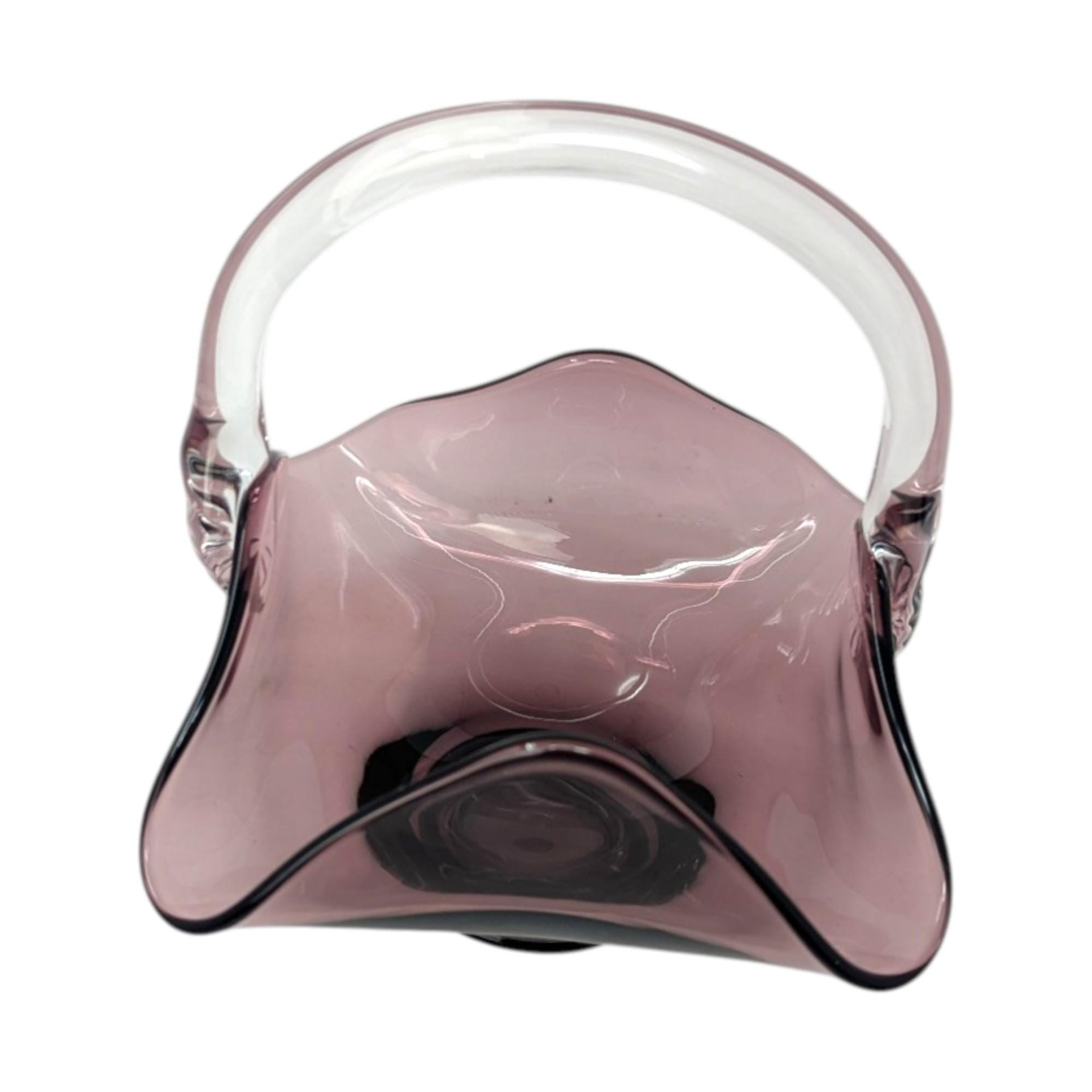 Vintage Viking Glass Amethyst Handkerchief Art Glass Basket – 1960s Mid-Century Purple Decor