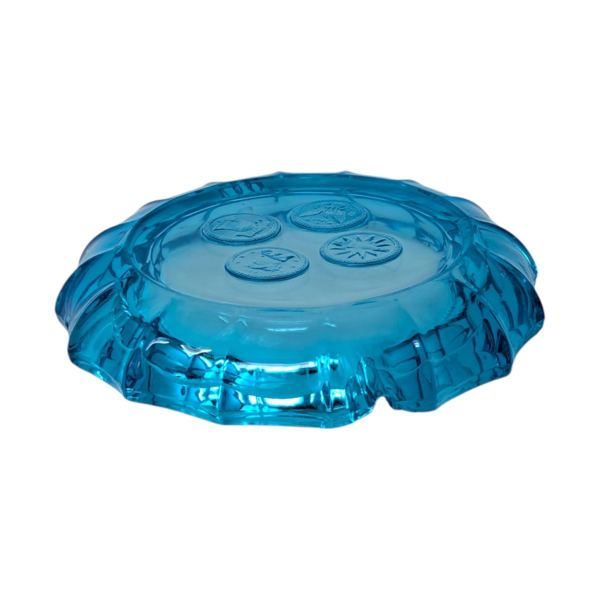 Vintage Fostoria Blue Coin Glass Ashtray – Mid-Century Glassware Home Office Decor