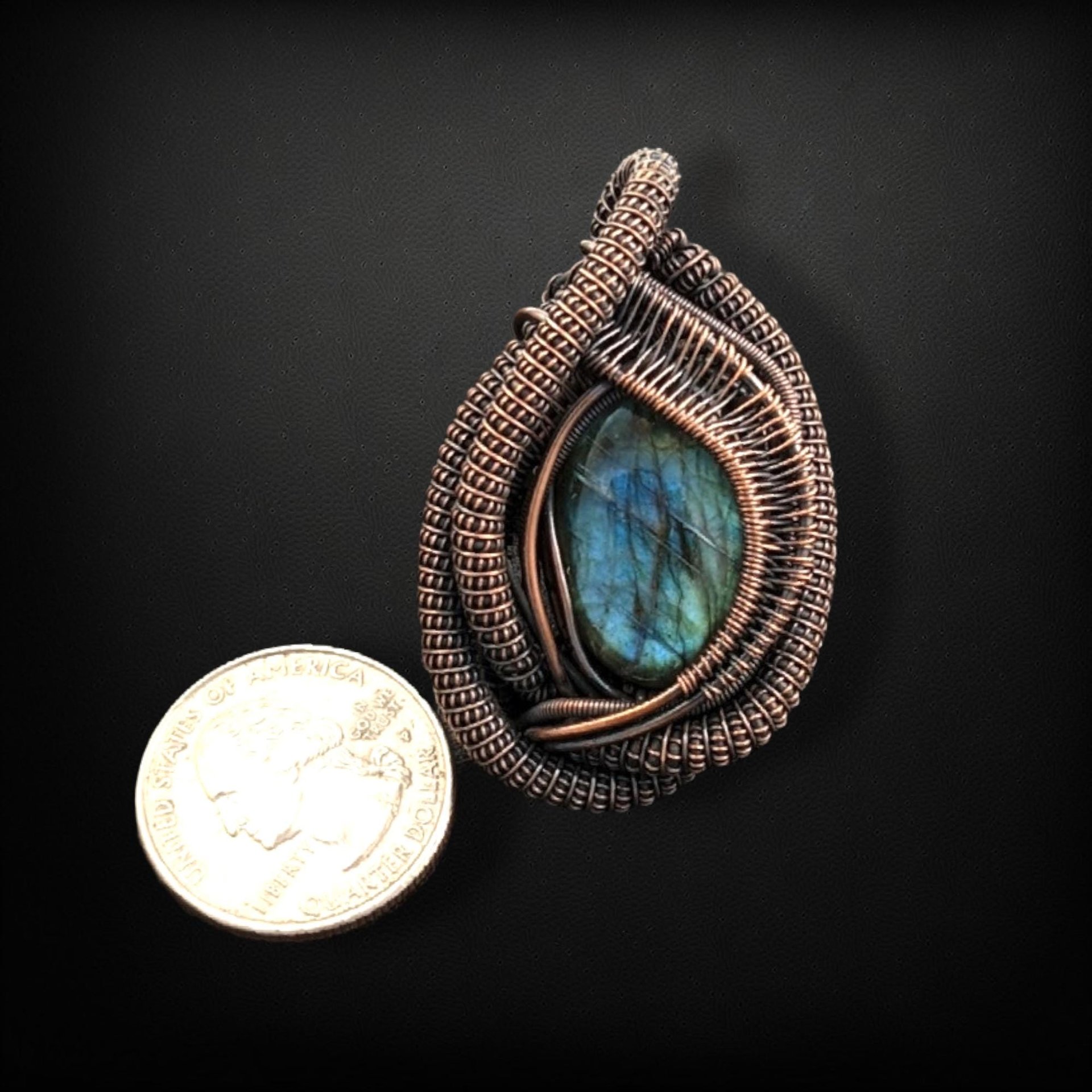 Handmade Copper Wire Wrapped Labradorite Pendant