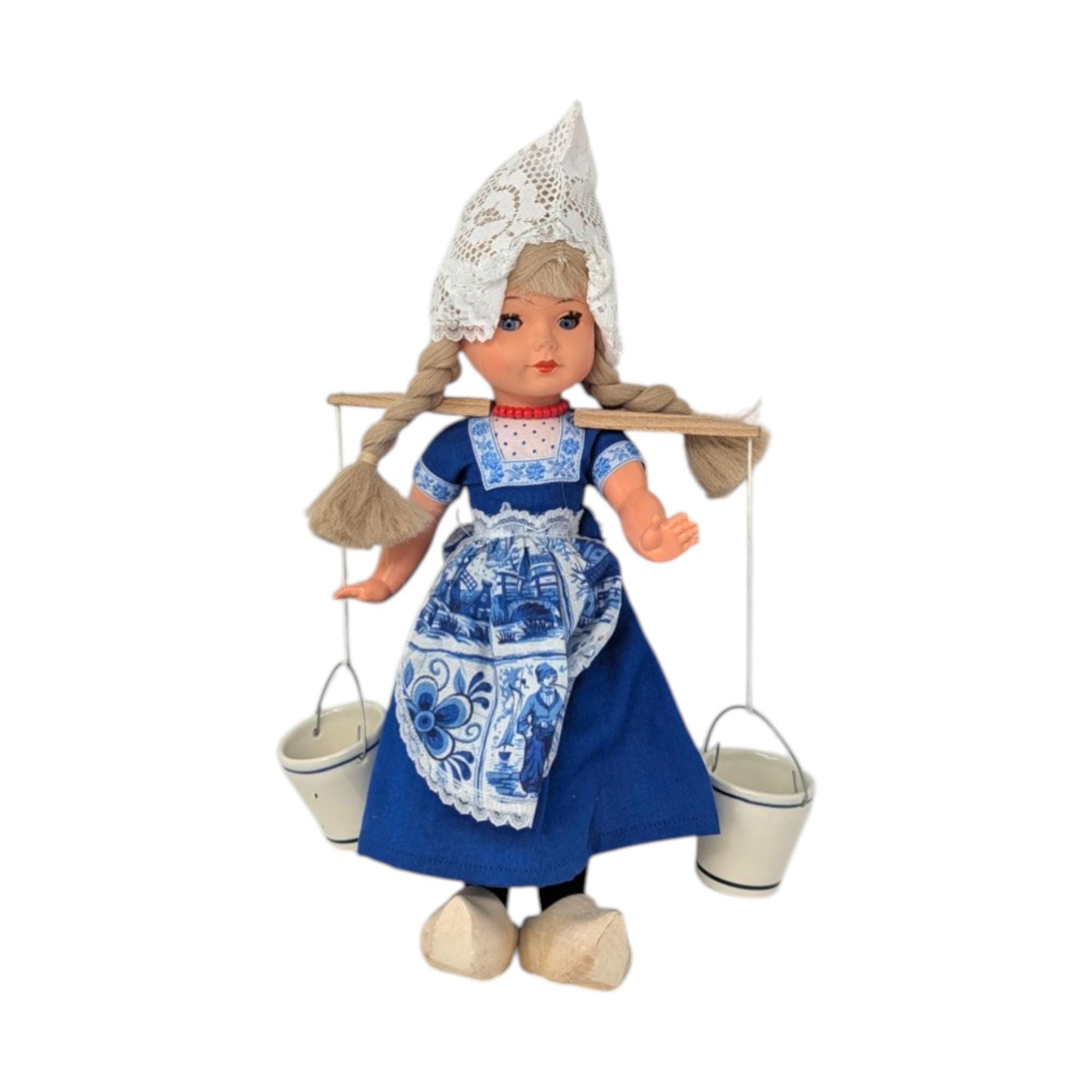 Vintage Dutch Milkmaid Doll with Ceramic Pails