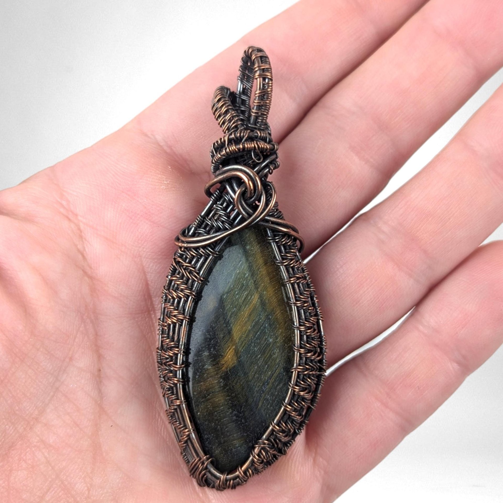 Handmade Tiger's Eye Copper Wire Wrapped Pendant