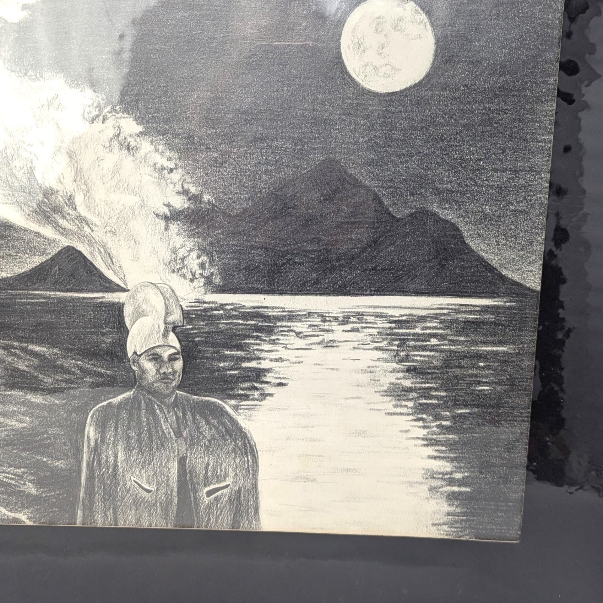 Surrealist Moonlit Seascape Original Pencil Drawing