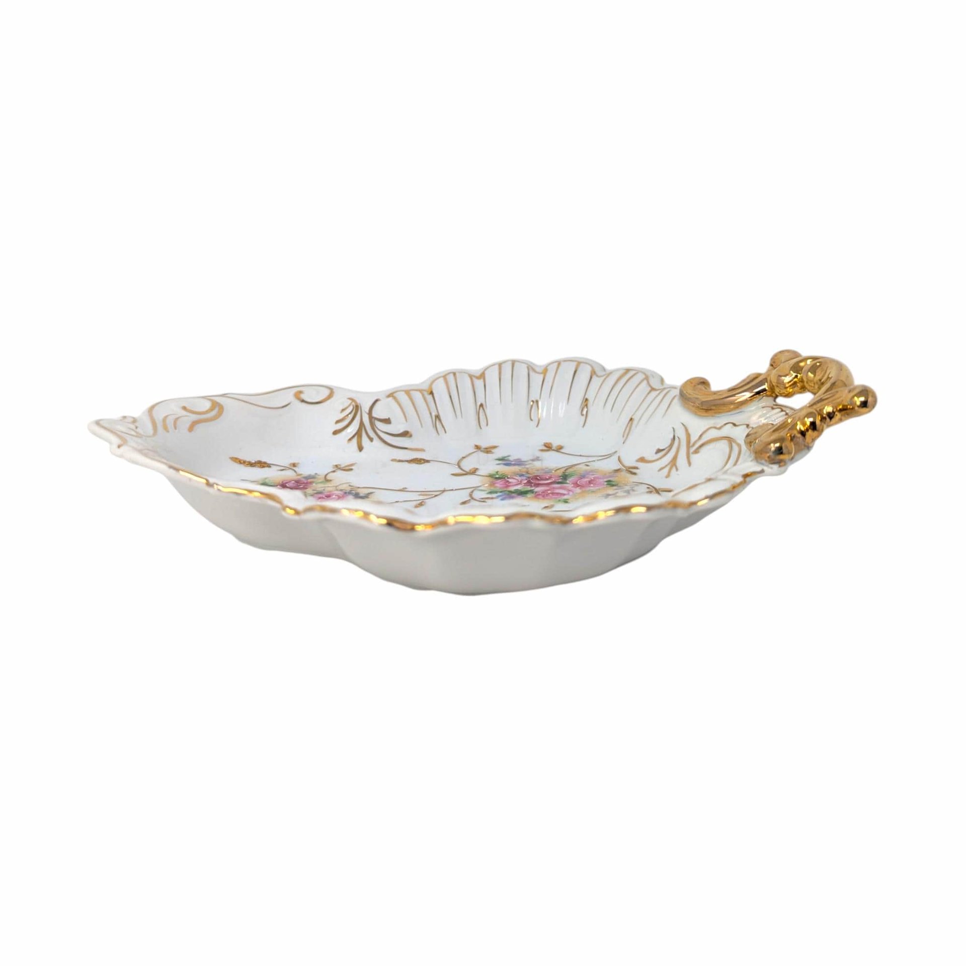Vintage Arnart Floral Scalloped Bowl with Gold Edge